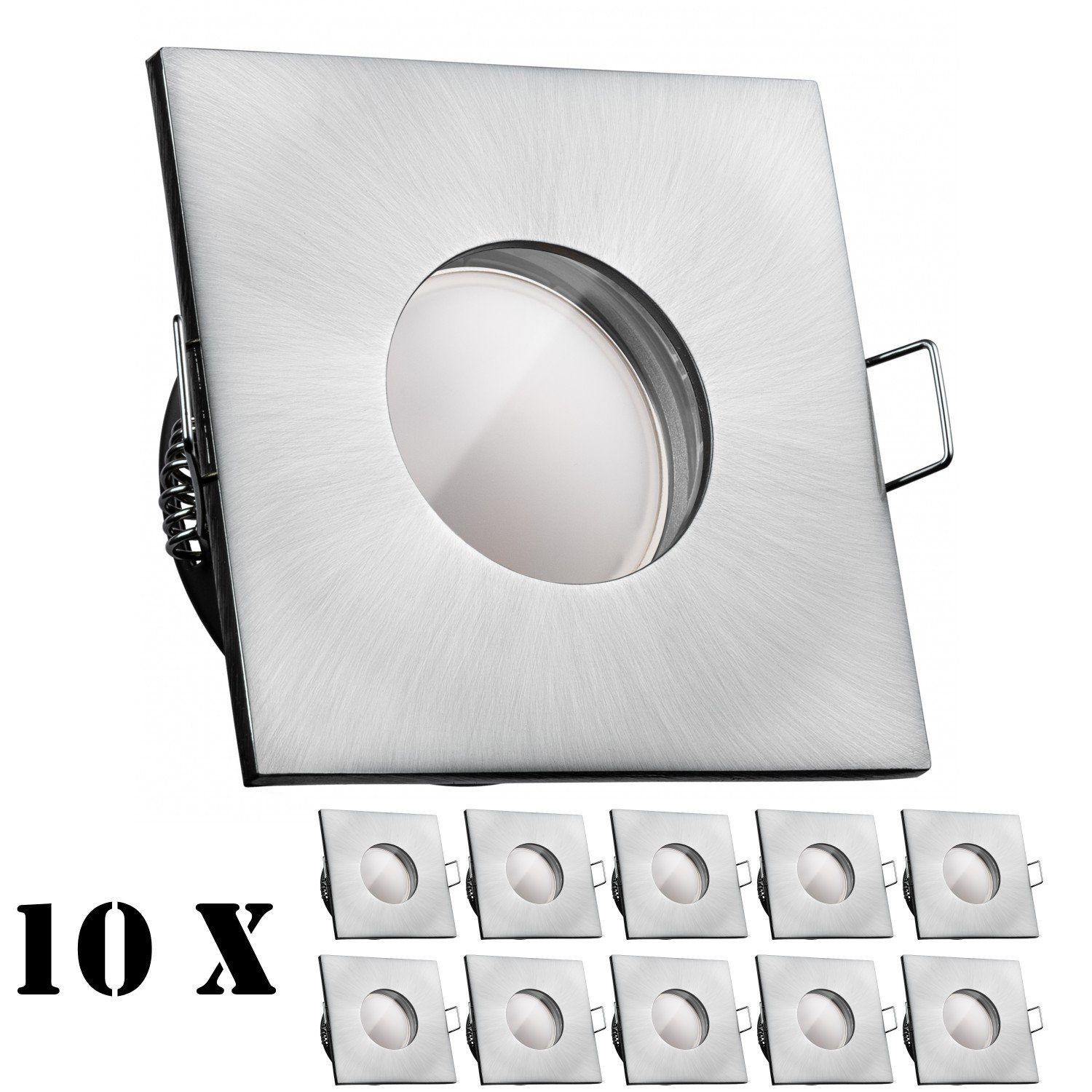LEDANDO LED Einbaustrahler 10er IP65 LED Einbaustrahler Set extra flach in edelstahl / silber geb | Strahler