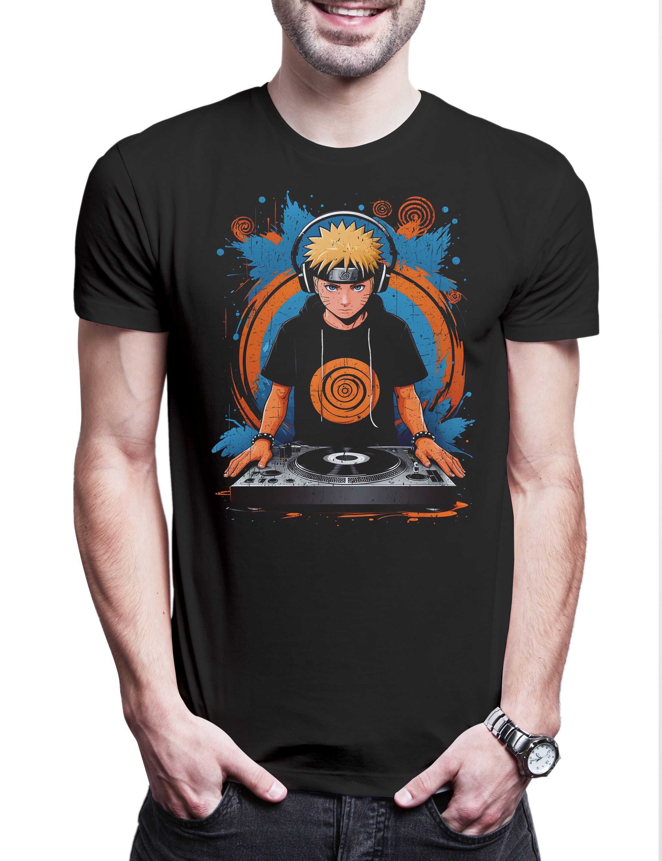 Print-Shirt Ninja DJ Herren T-Shirt Shinobi System Anime Naruto Music Musik