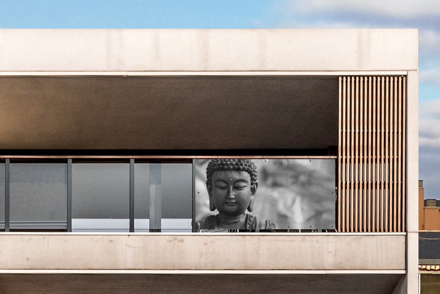 Thumbnail - MuchoWow Balkonsichtschutz Buddha - Grau - Spiritualität - Buddha-Statue - Religion (1-St) Balkon Sichtschutz 90x200, Wi...
