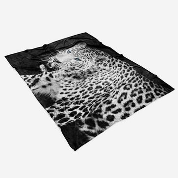 Sinus Art Handtücher Handtuch Strandhandtuch Saunatuch Kuscheldecke mit Tiermotiv Jaguar Schwarz Wei, Baumwolle-Polyester-Mix (1-St), Handtuch