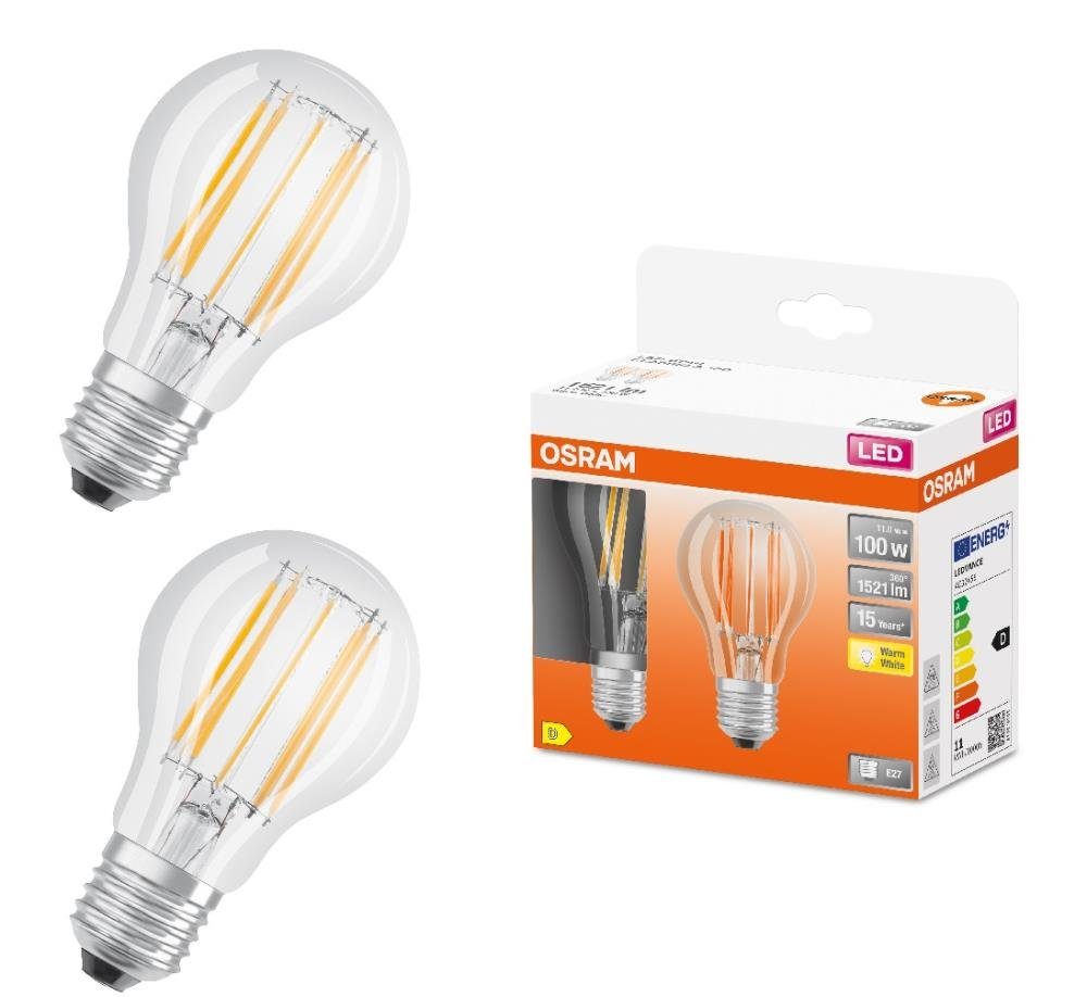 Osram LED-Leuchtmittel 2er Pack Helle LED E27 Filament Glühbirne, E27, Warmweiß