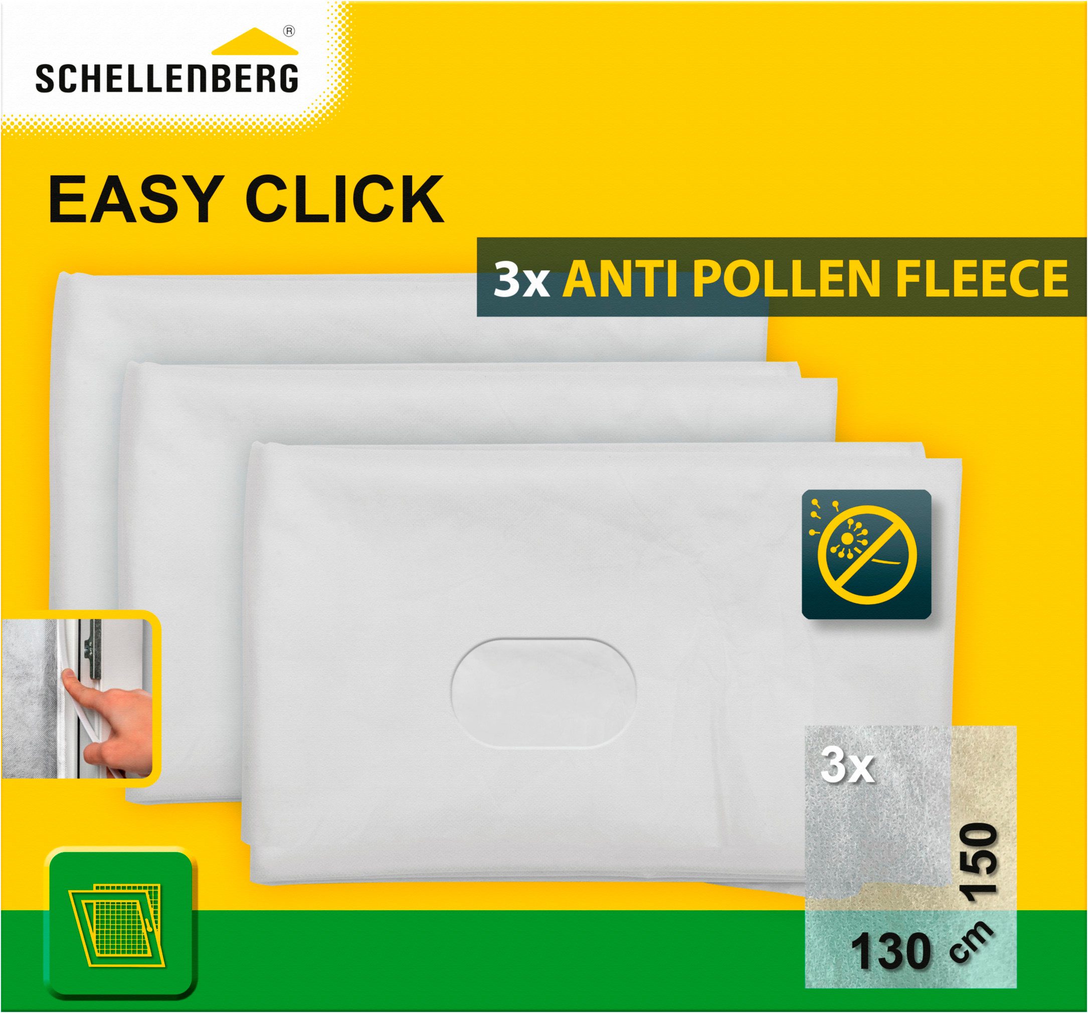 SCHELLENBERG Fliegengitter-Gewebe 3er Set Pollenschutzvlies Austauschset, (Packung, 1-St), für Fliegengitter Fenster Easy Click. 130 x 150 cm, weiß