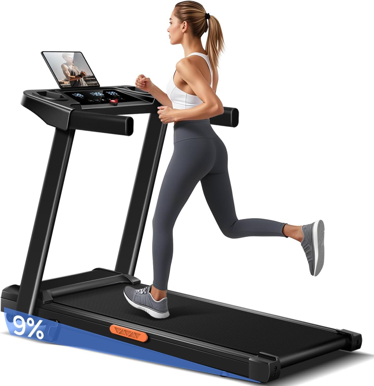 MC Star Laufband mit 3,0-PS-Motor und 12 voreingestellte Programme Für Zuhause (mit Trinkfaschenhalter), Laufbänder 14KM/H, mit Herzfrequenzmonitor APP, Max Belastung 140KG