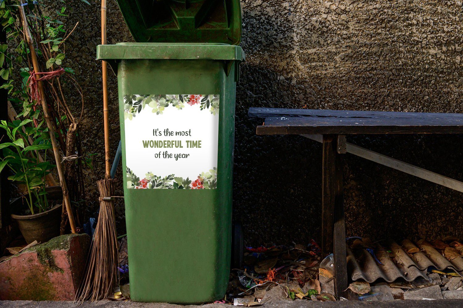 MuchoWow Zitat Mülltonne, St), Sticker, - Abfalbehälter Weihnachten Wandsticker (1 Aquarell - Container, Mülleimer-aufkleber,