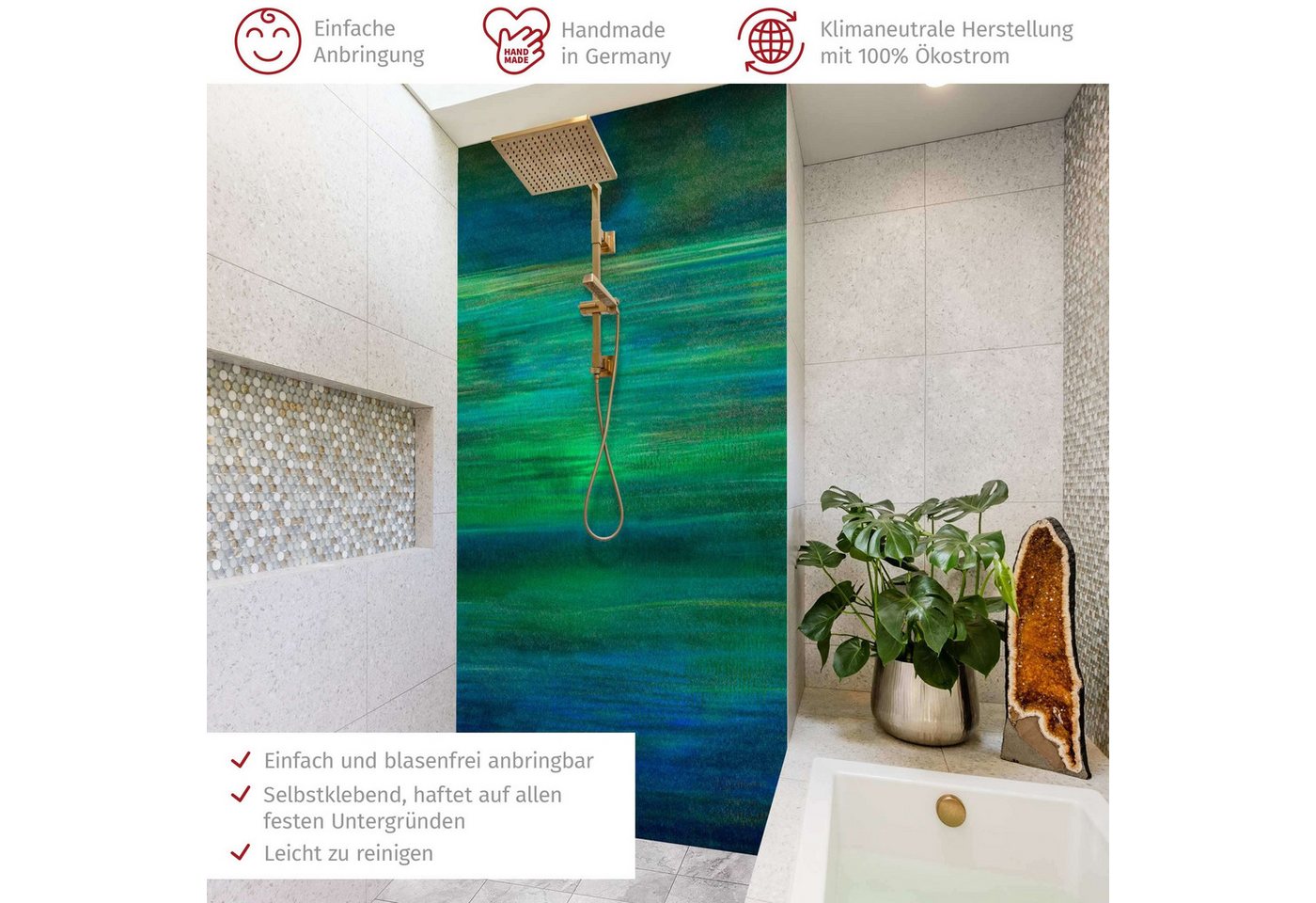 Thumbnail - Bilderdepot24 Badrückwand Motiv grün Duschrückwand ohne Bohren Dusche, (1-tlg., Hart-Folie Smart matt 0,35 mm), fugenlos...