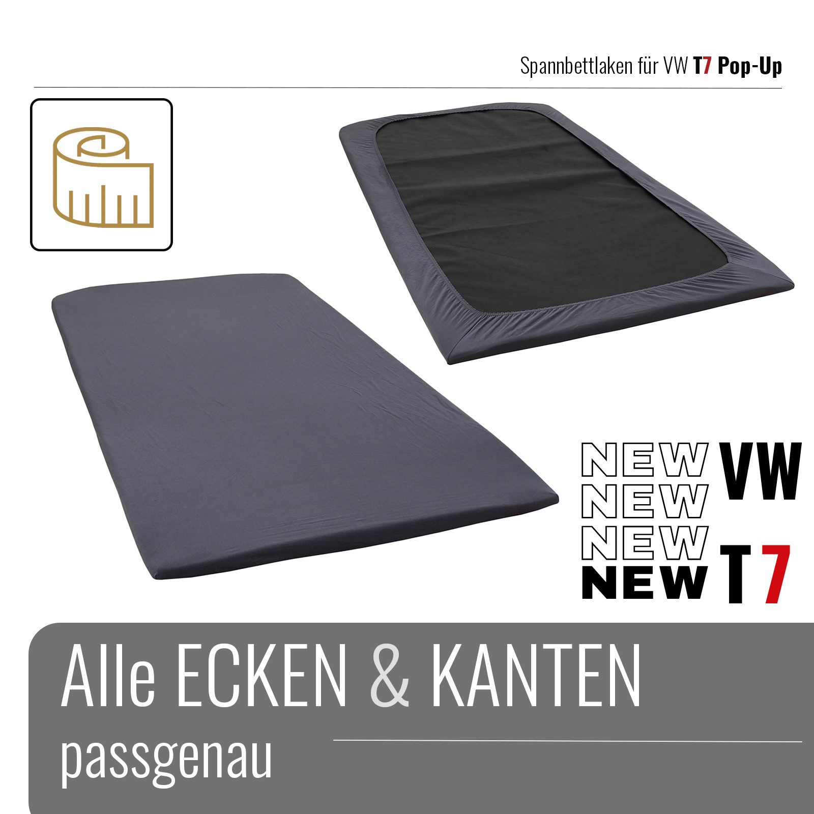 BLACK FOREST FOX Spannbettlaken Spannbettlaken VW T7 California Aufstelldach Lycra OEKO-TEX® Grau, Baumwolle, Gummizug: rundum, passgenau – Bild 3 von 5