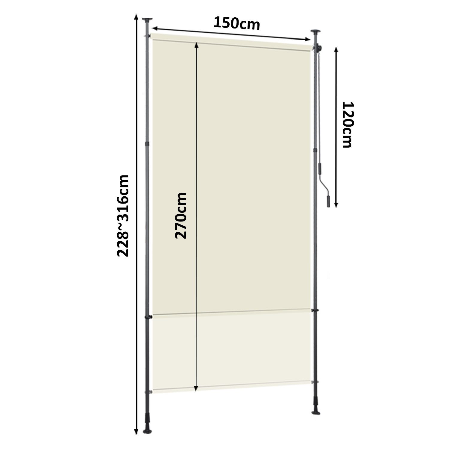 Clanmacy Senkrechtmarkise Klemmmarkise Ausziehbar BxH: 150x270cm günstig online kaufen