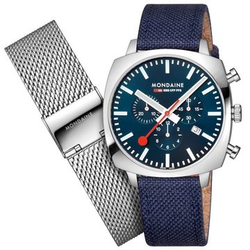 MONDAINE Quarzuhr Grand Cushion Set Blau 41 mm