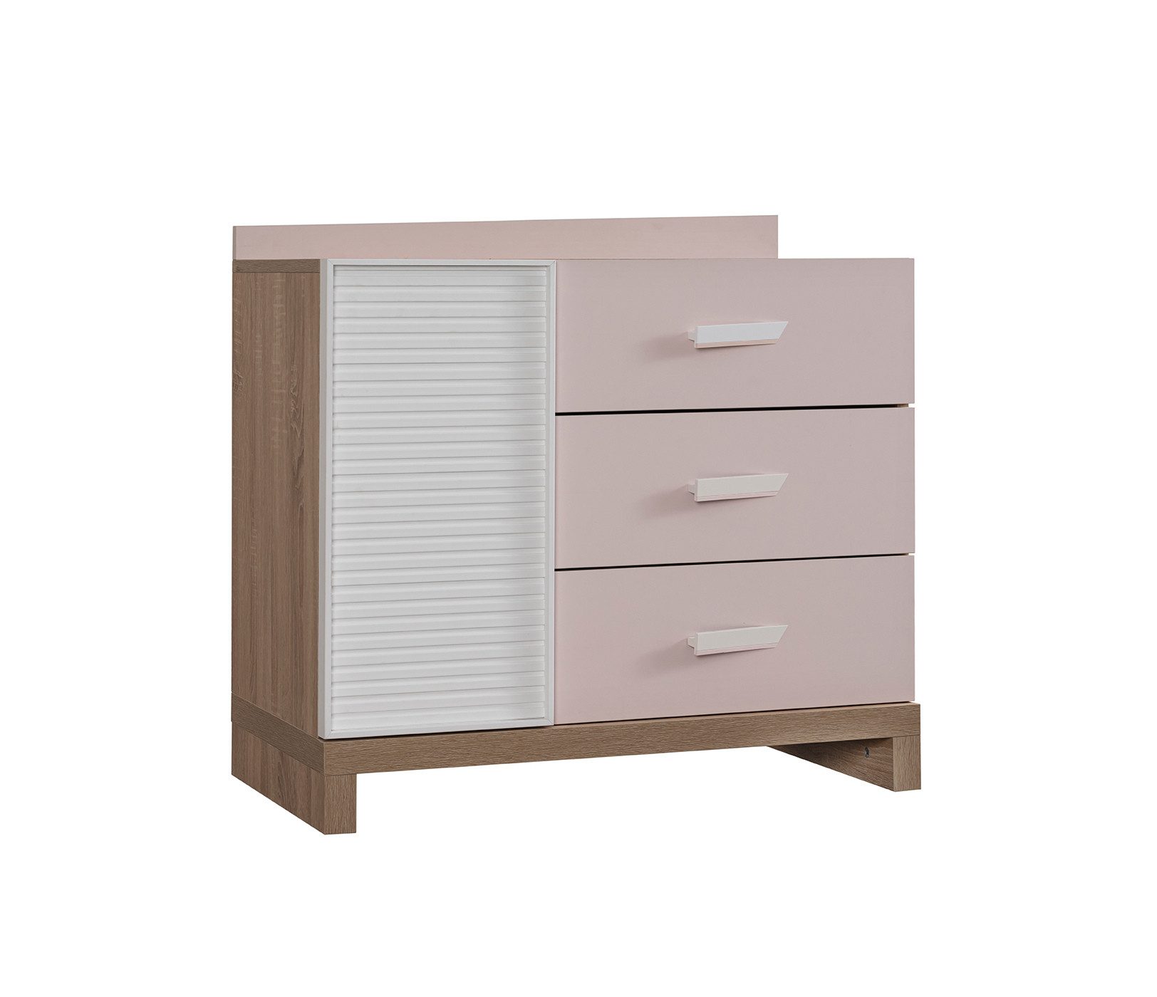 Möbel-Zeit Kommode CITY – Modernes Design in Weiß & Rosa – 3 Schubladen & 1 Tür