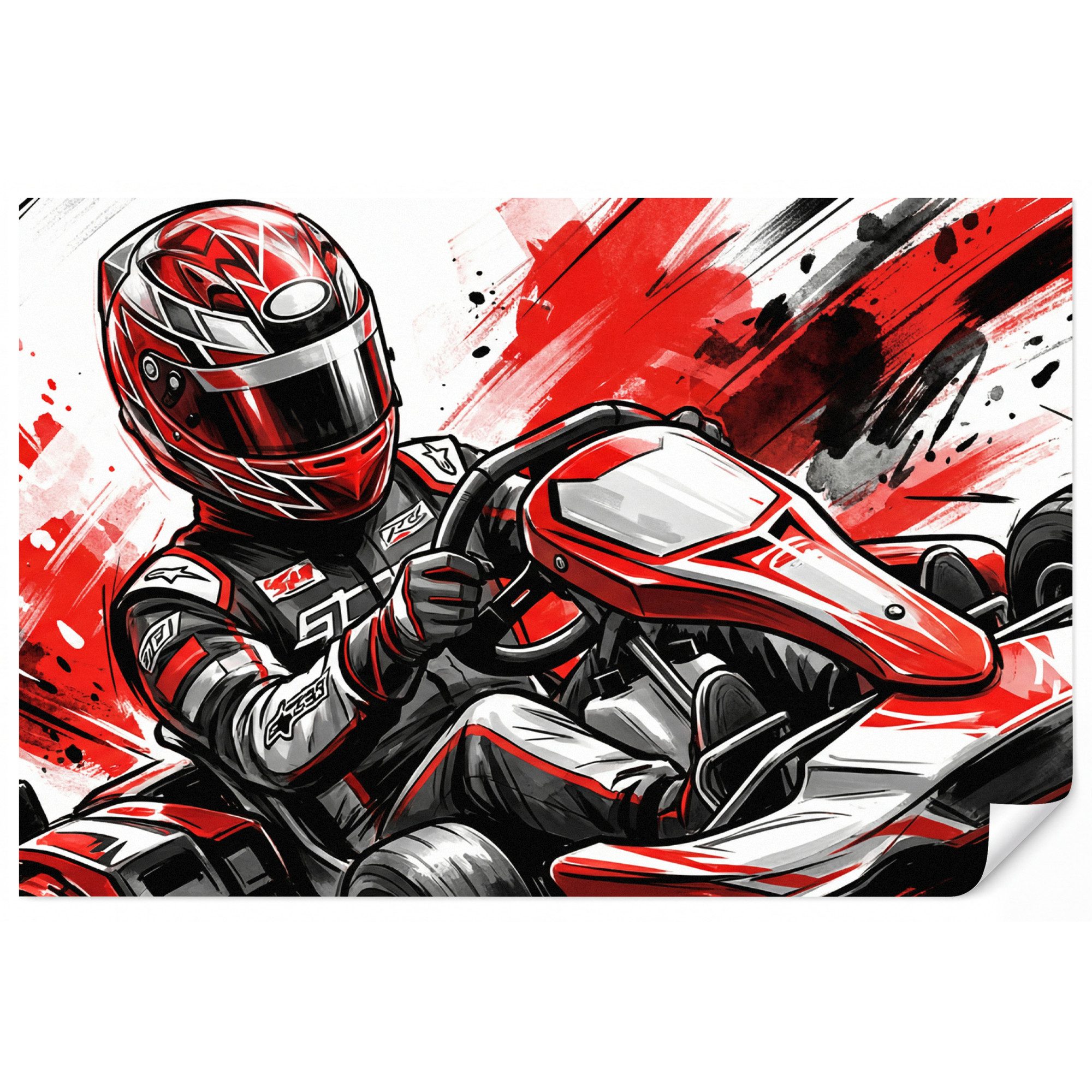 OnlyWow Fototapete Kinderzimmer - Kart - Fahrer - Geschwindigkeit - Rot, Matt, bedruckt, Schlafzimmer, Vinyl Tapete 350x220cm