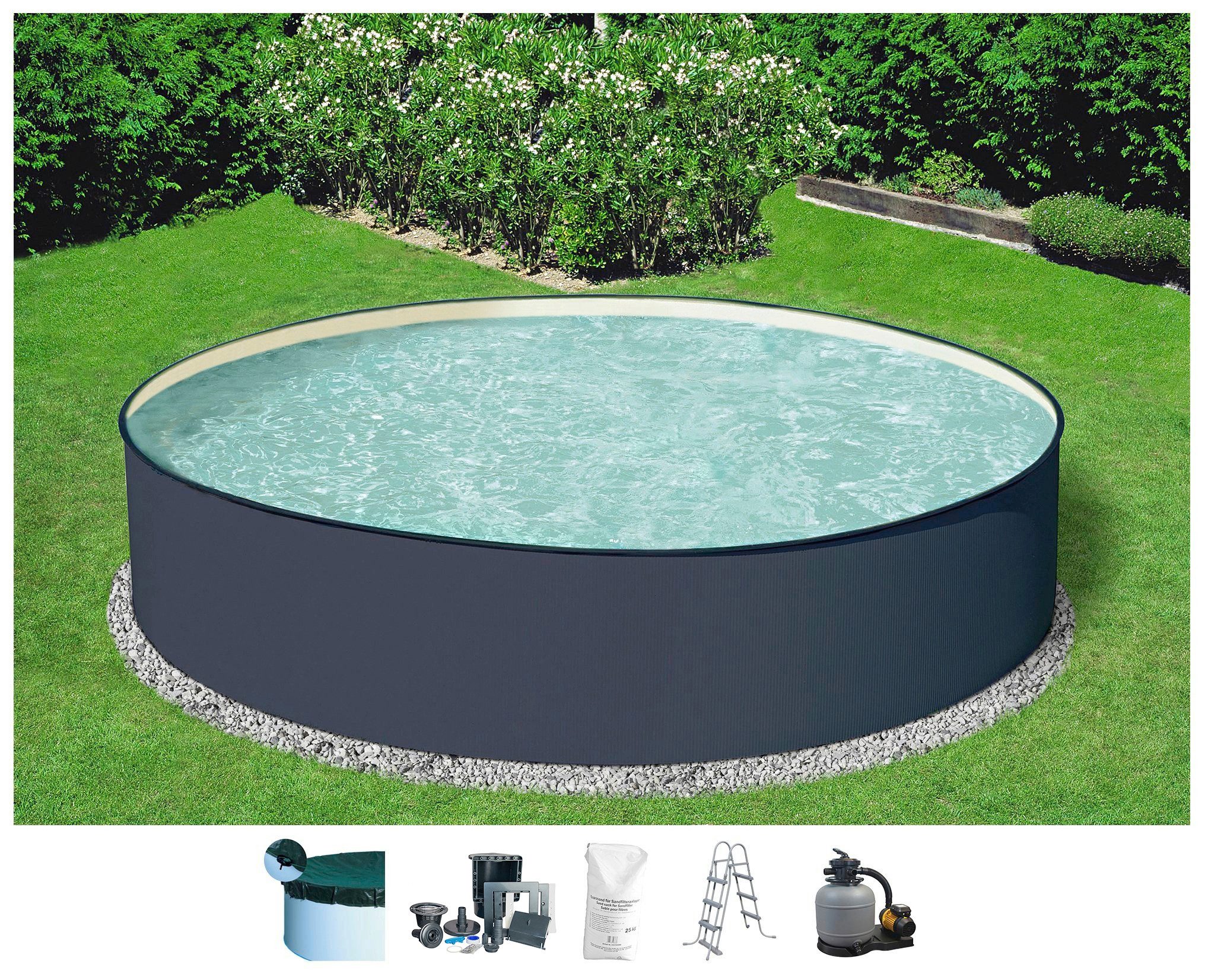 KONIFERA Rundpool Gomera 3 (Set, 6-tlg), moderne graue Optik mit sandfarbener Poolinnenfolie in versch. Größen