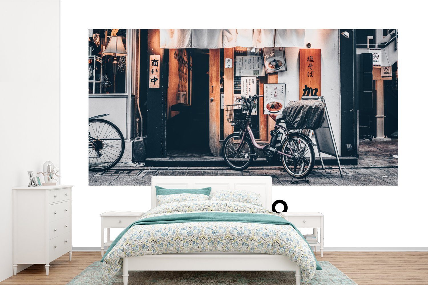 MuchoWow Fototapete Tokio - Japan - Fahrrad, Matt, bedruckt, (6 St), Wallpaper für Wohnzimmer, Schlafzimmer, Kinderzimmer, Vinyl Tapete