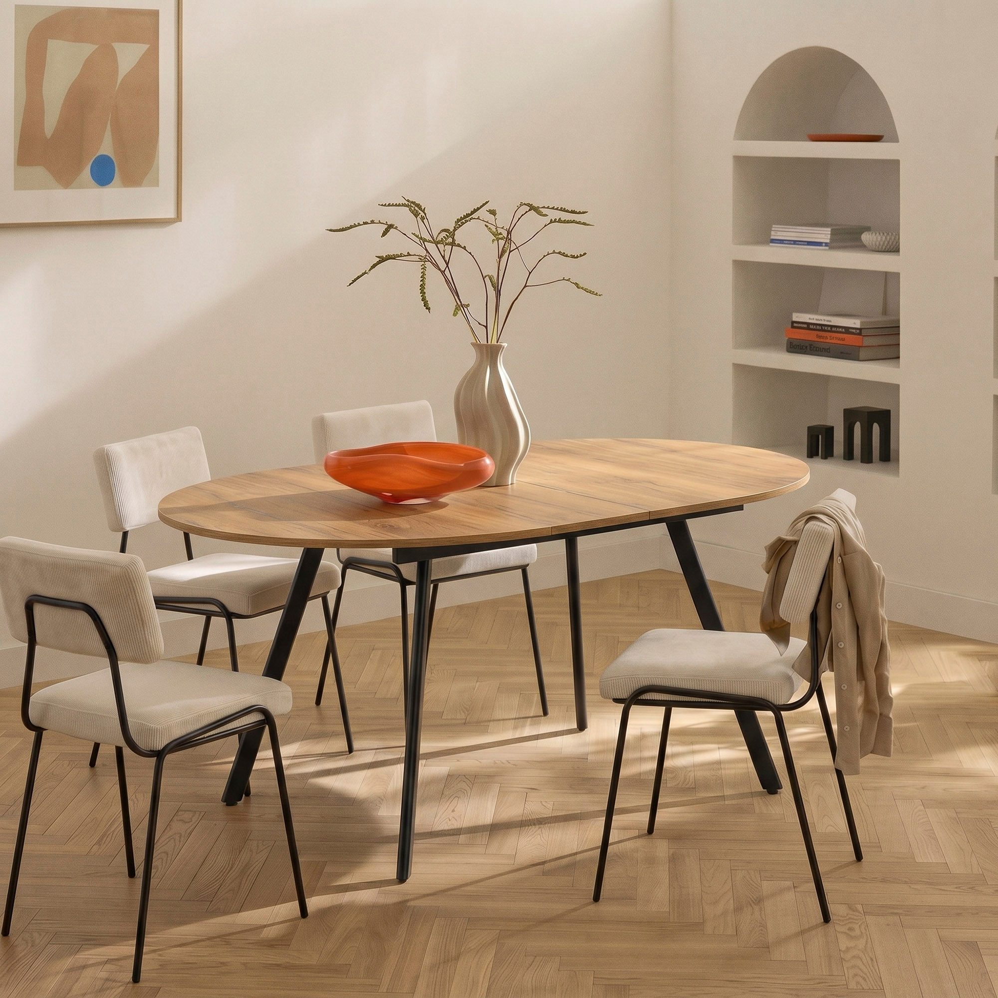 B&D home Esstisch TILL, ausziehbar 120-160 cm mit Butterfly-Einlage, Gestell in Schwarz/Weiß