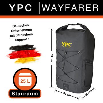 YPC Fahrradrucksack "Wayfarer" Outdoor Rucksack wasserdicht XL, 25L, Rolltop, 55x30x20 cm, wasserdicht, verstärkte Nähte, flexible Seitennetze, robust
