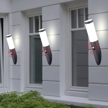 etc-shop LED Außen-Stehlampe, Leuchtmittel inklusive, Warmweiß, 2er Set Wand Fackeln Außen Lampen Bewegungsmelder Garten Balkon