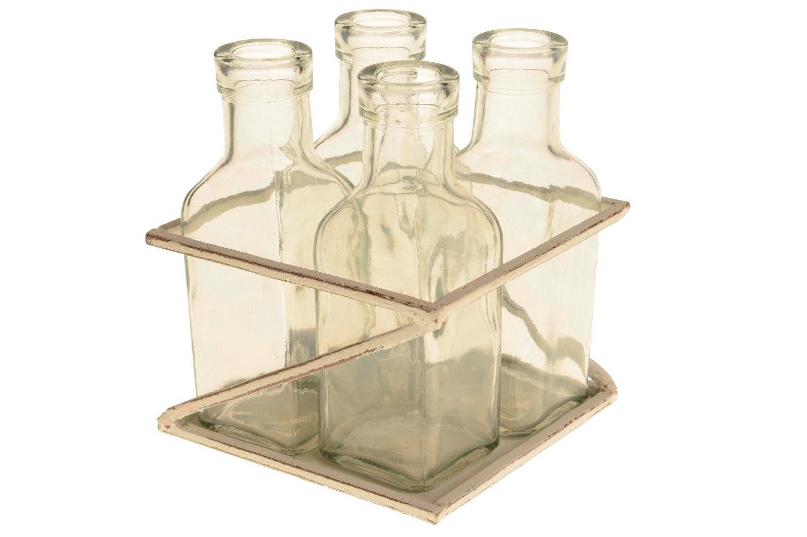 Kaemingk Dekovase 4 Glasflasche in Metallrahmen Vasen Dekoflaschen