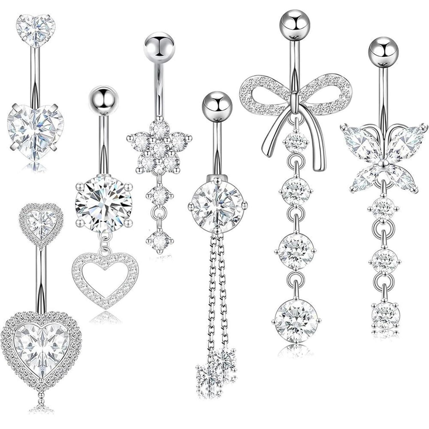 LuxusKollektion Bauchnabelpiercing-Set Bauchnabelpiercing Set 7 Stück Edelstahl Zirkonia Herz Wasserfest