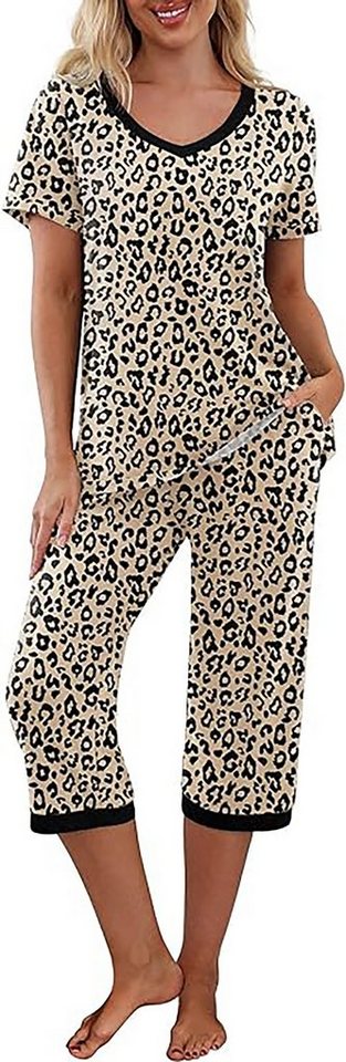 YYV Capri-Pyjama Damenpyjamas, kurzärmelige T-Shirts und lange Pyjamahosen  (Schlafanzüge, Für Damen Nachtwäsche Kurzarm T Shirt und Lang  Schlafanzughosen)