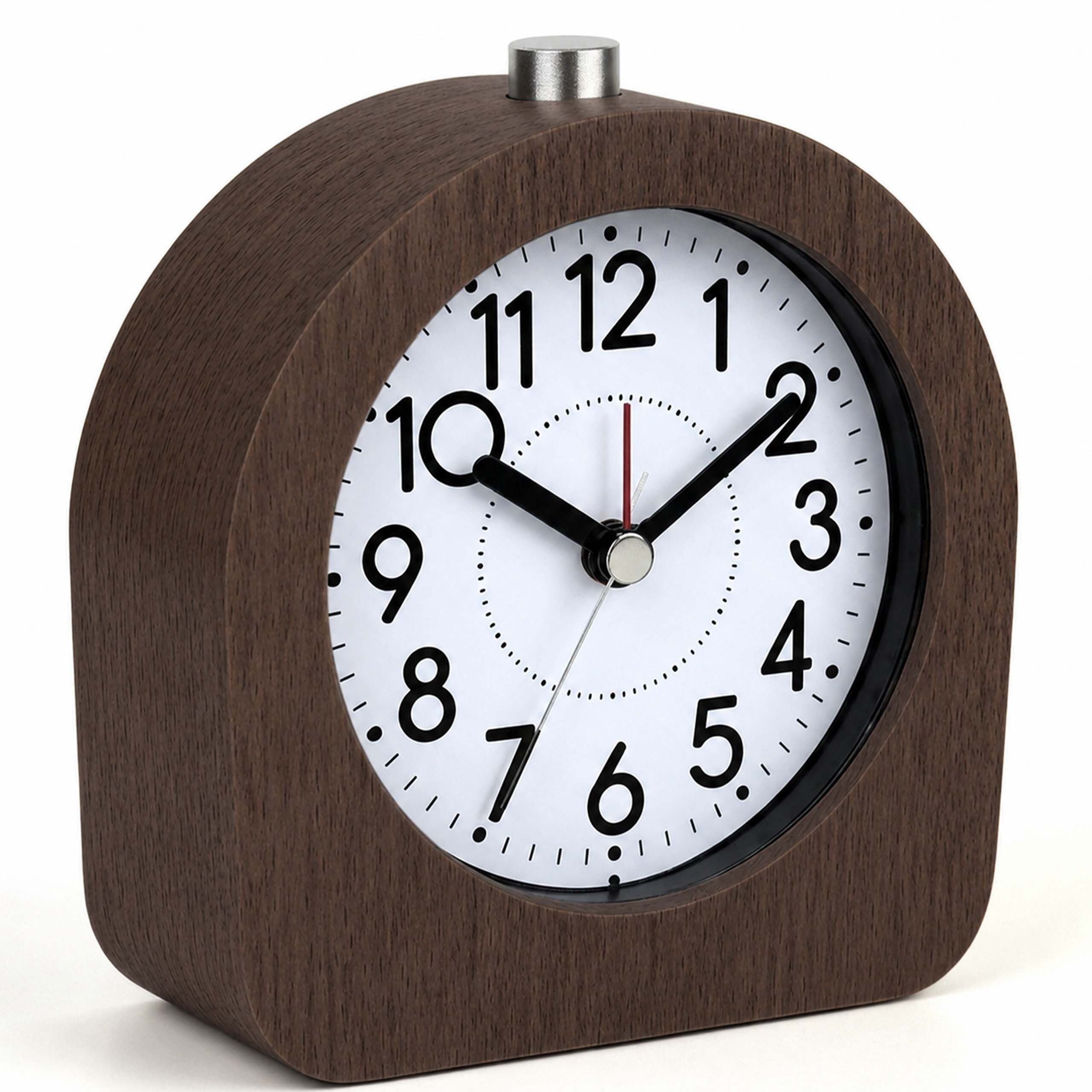 relaxdays Quarzwecker Analoger Wecker aus Holz dunkelbraun