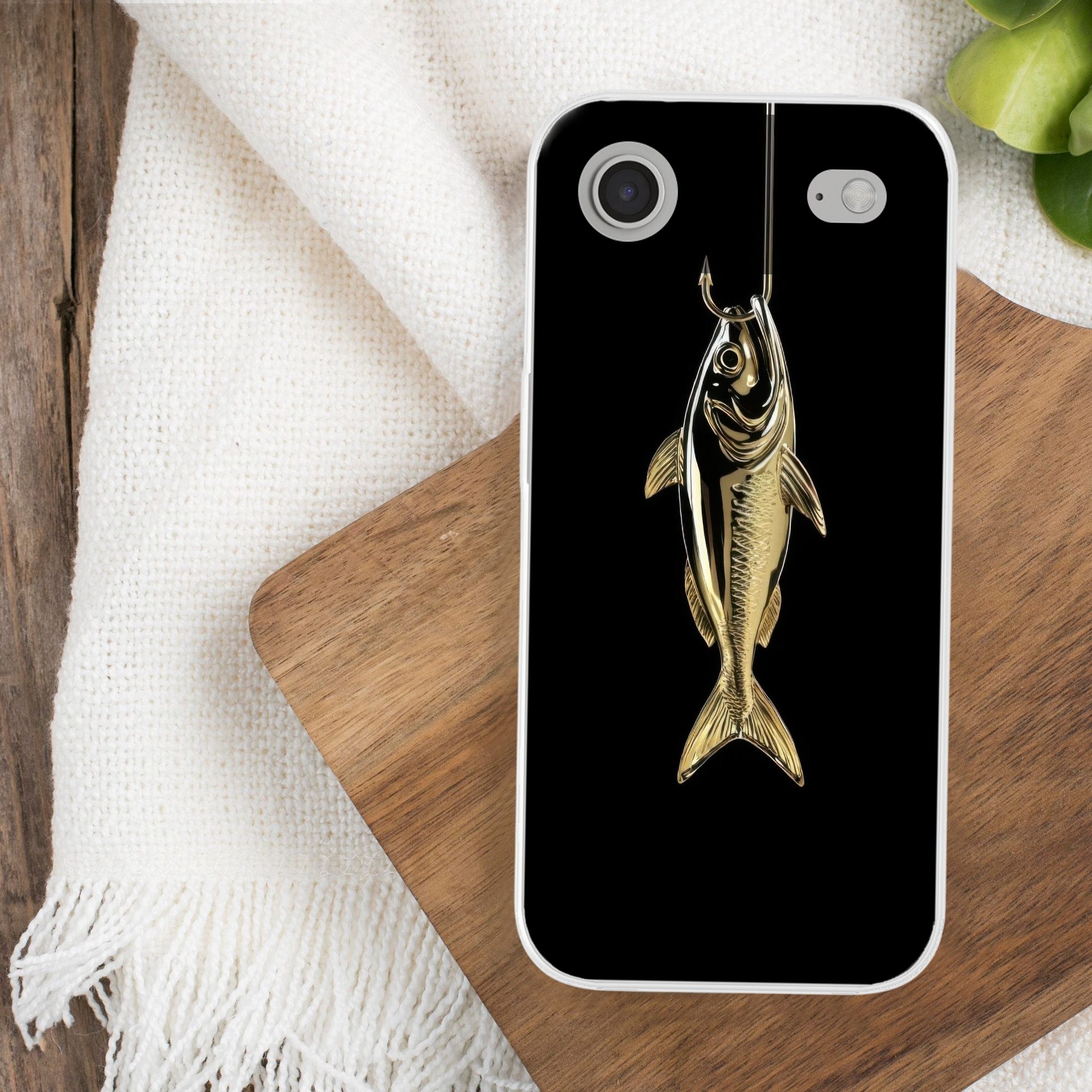 MuchoWow Handyhülle für Apple iPhone Air Gold - Fisch - Haken - Schwarz, Smartphone-Bumper, Print, Handy Schutzhülle Dünn