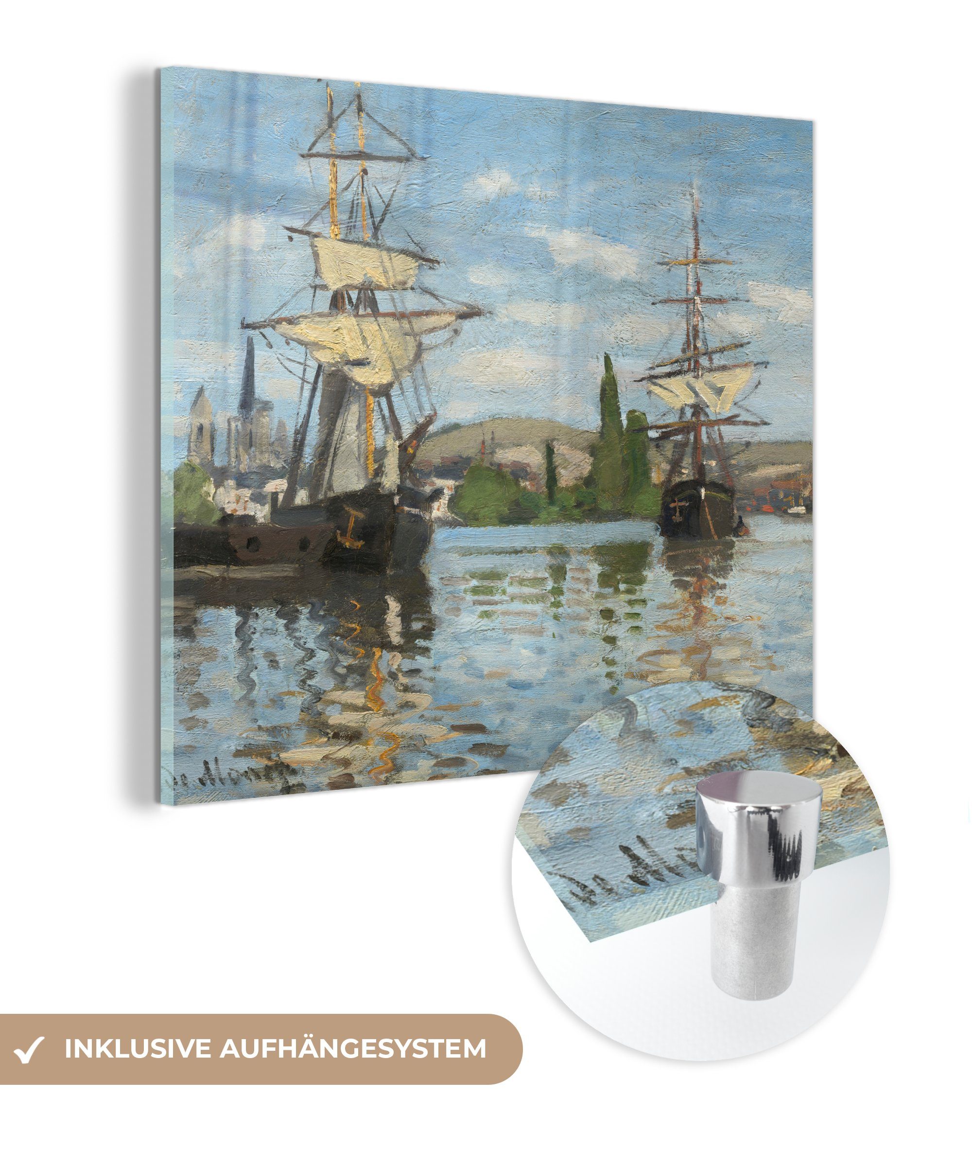 Rouen (1 MuchoWow Claude Wanddekoration der St), Acrylglasbild bei Glasbilder Glas auf Glas Wandbild Seine - - auf Bilder Segelschiffe Foto - Monet, auf -
