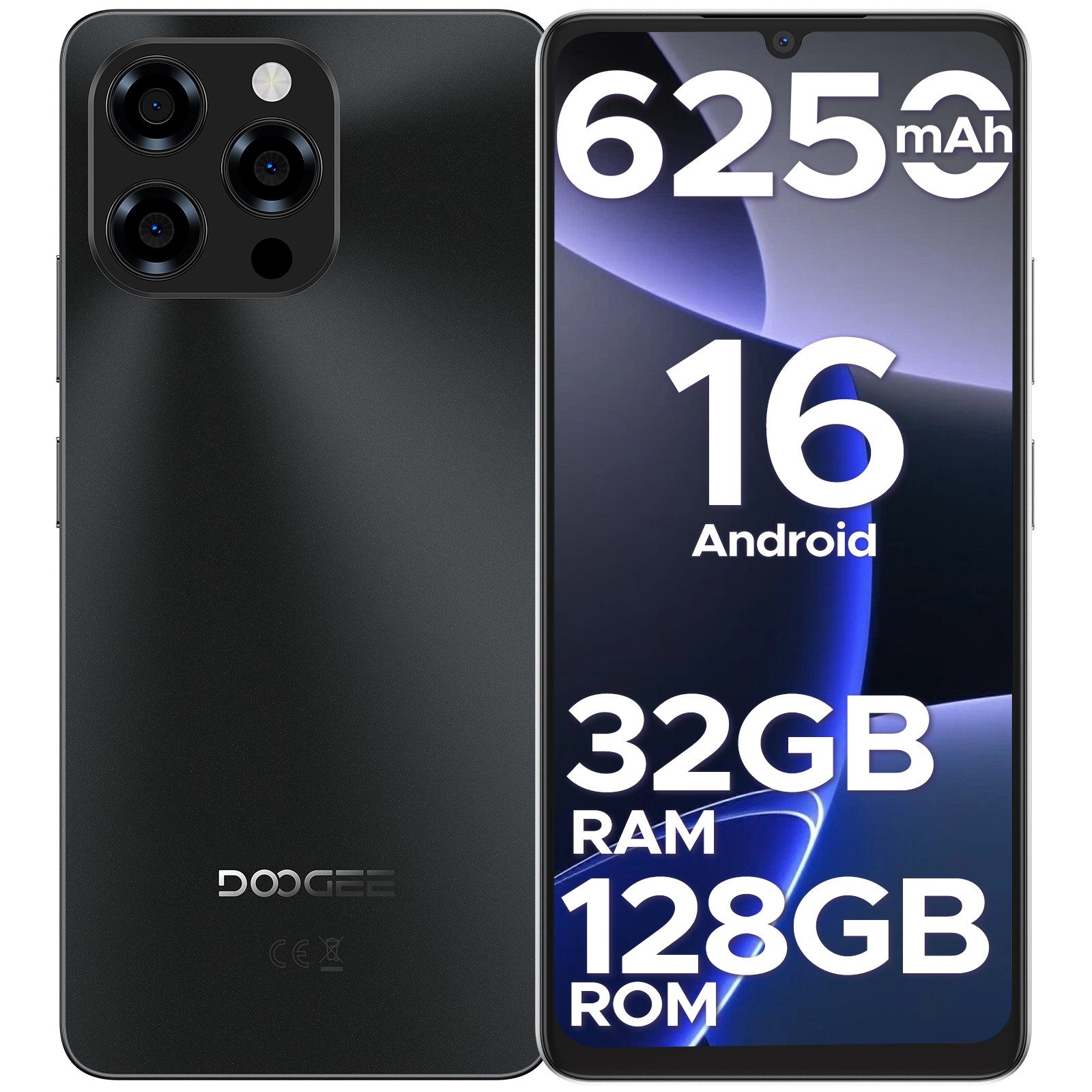 DOOGEE NOTE 58 Neueste Android Handy 6250mAh, 32GB+128GB/2TB TF ohne Vertrag Smartphone (17,1 cm/5.5 Zoll, 128 GB Speicherplatz, 8 MP Kamera, 6.75" HD+ 16MP+8MP, Dual SIM 4G Simlockfreie Сотовые телефоны,OTG, GPS, Face ID)