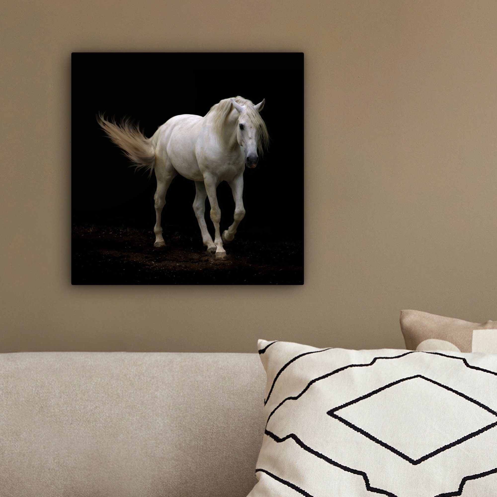 20x20 Wohnzimmer OneMillionCanvasses® Schlafzimmer, cm - - Leinwand Schwarz, Leinwandbild St), Nutztiere Bilder Pferde (1 für