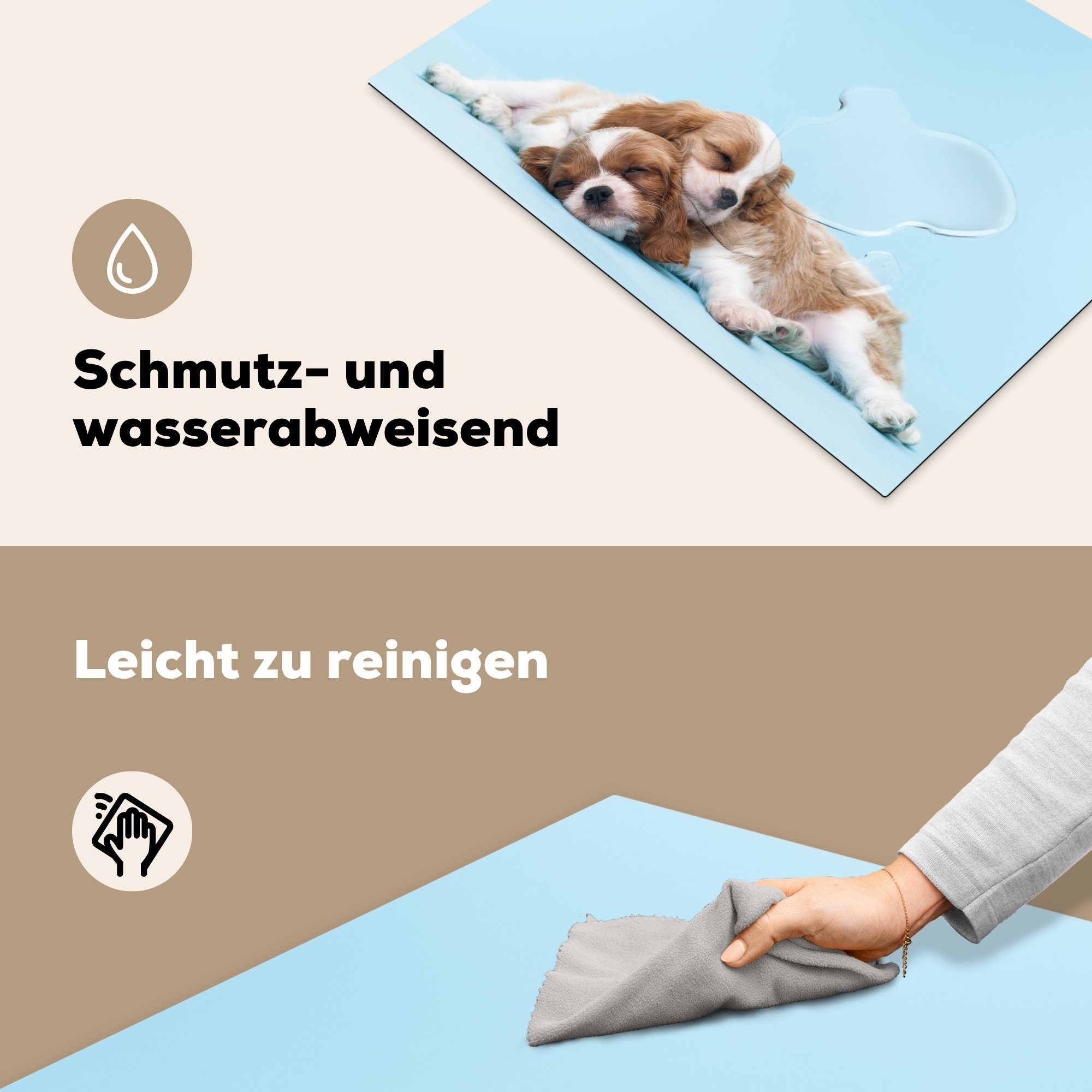 MuchoWow Herdblende-/Abdeckplatte (1 Charles nutzbar, cm, 70x52 Cavalier Zwei Arbeitsfläche Ceranfeldabdeckung Mobile aufeinander, King Vinyl, schlafen Spaniels tlg)