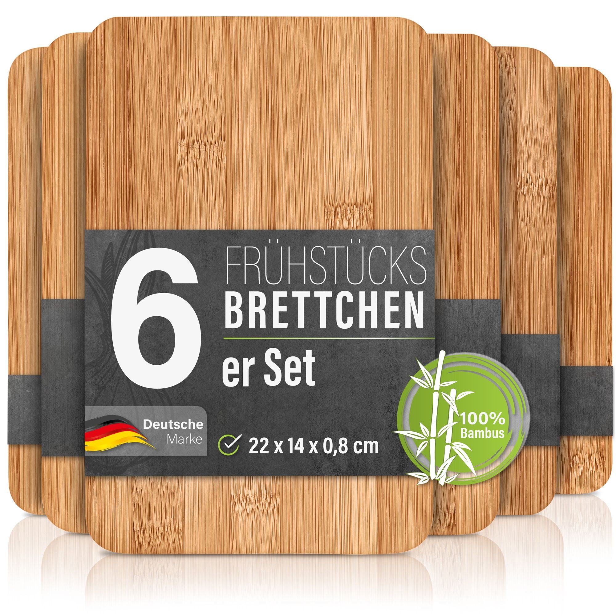 bonsport Frühstücksbrett 6er Set Brettchen, Bambus
