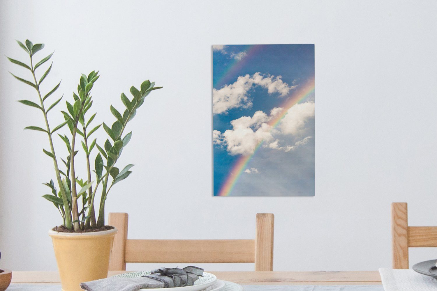 inkl. zwischen cm den Regenbogen Zackenaufhänger, Leinwandbild (1 St), Wolken, Leinwandbild OneMillionCanvasses® fertig Gemälde, bespannt 20x30 Doppelter