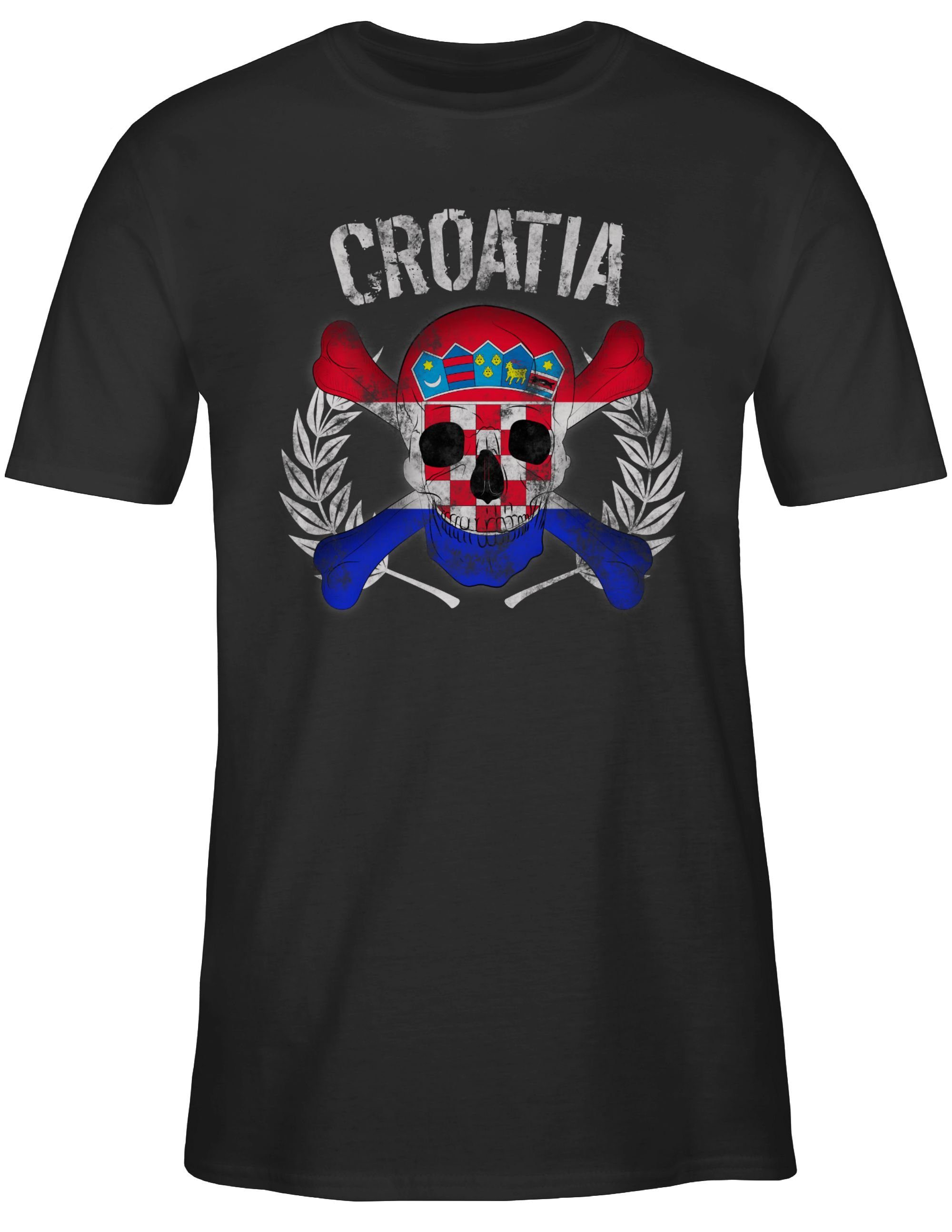 WM Kroatien EM Schwarz Totenkopf 1 2024 Shirtracer Fussball Croatia T-Shirt