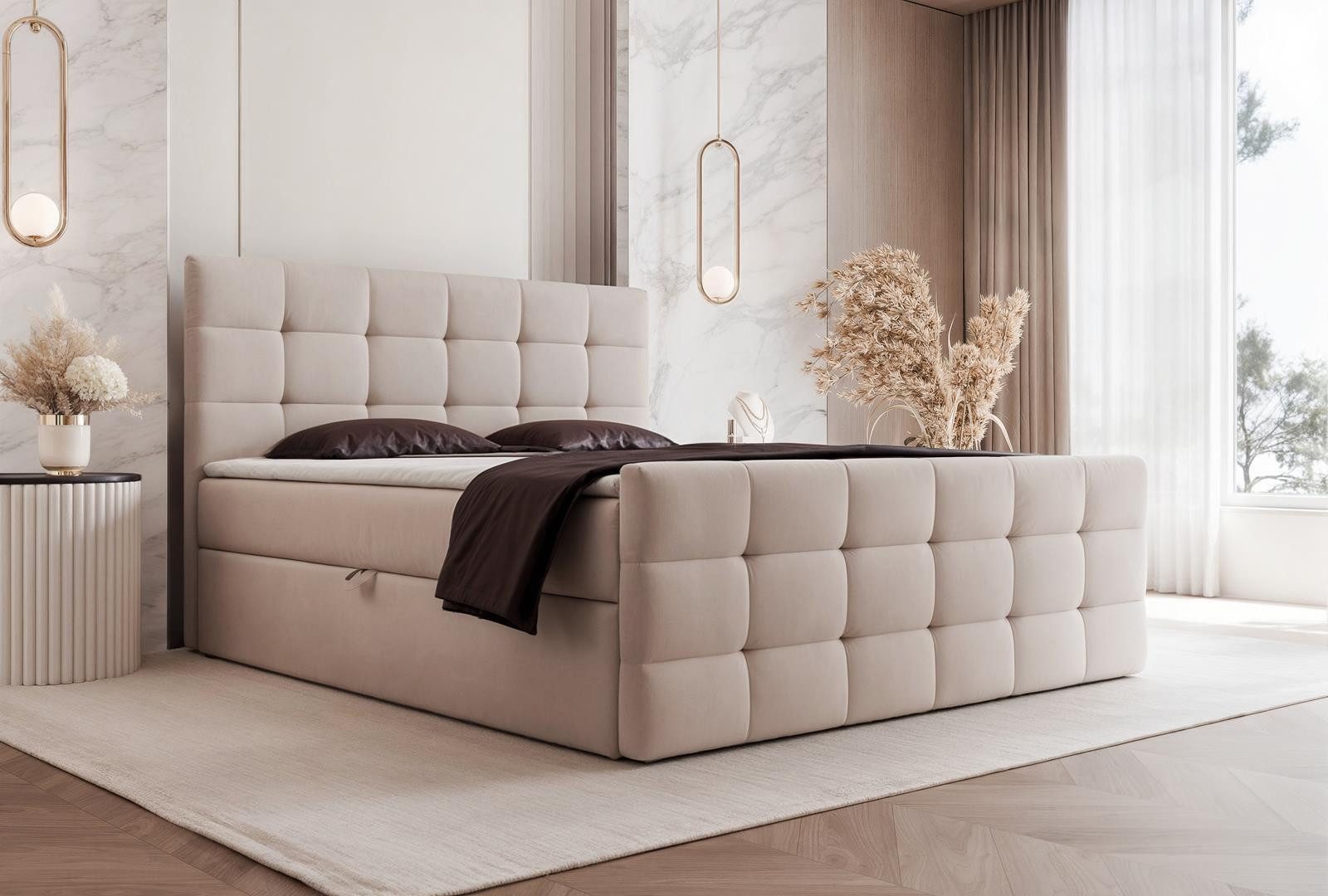 Compleo Boxspringbett elegant und modern, Doppelbett gepolstertes Kopfteil günstig online kaufen