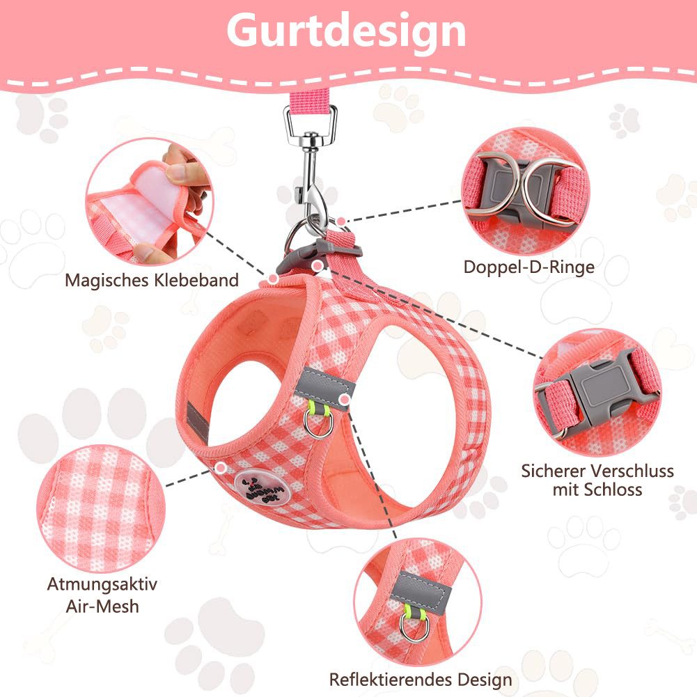 Ledander Hunde-Geschirr Hundegeschirr Leine Set für Hunde, Atmungsaktive Step-In Geschirr, aus Mesh mit gepolsterter Weste Anti Zug Reflektierend Verstellbar