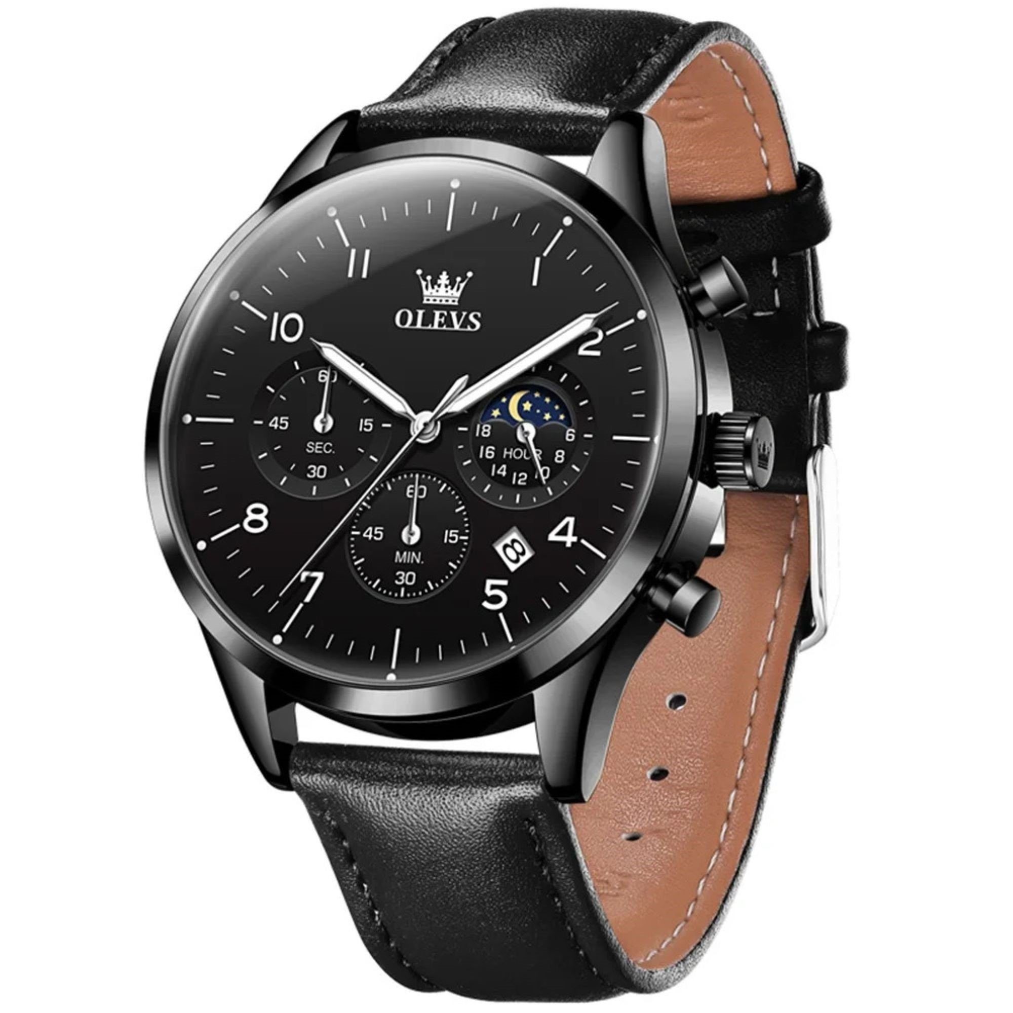 Tidy Quarzuhr Herren Chronograph Uhr mit Tag & Nacht Anzeige, Lederarmband günstig online kaufen