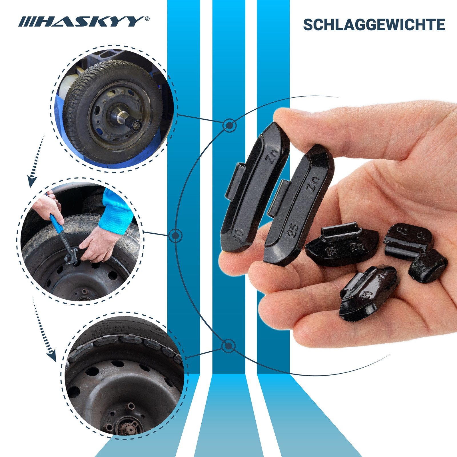 HASKYY Reifenwuchtmaschine 150 tlg. Set Schwarz Schlaggewichte 5-30g für Stahlfelgen – Bild 3 von 5