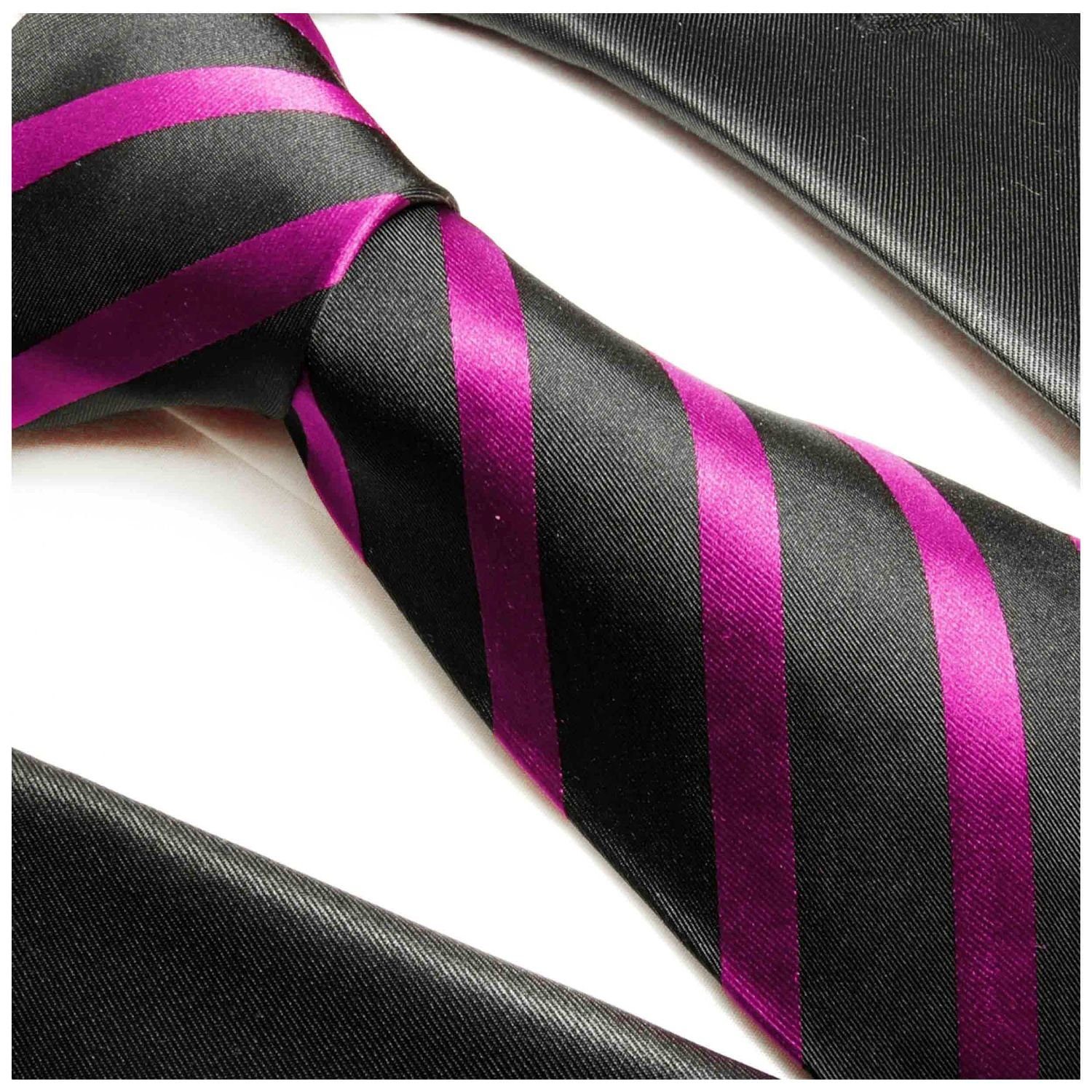 Paul Seide pink Herren schwarz Designer 463 Schlips 100% Breit modern Krawatte (8cm), Malone Seidenkrawatte gestreift