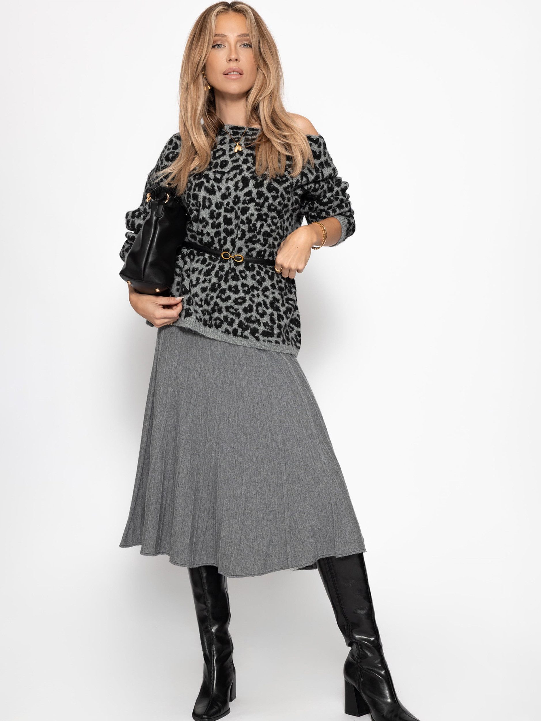SASSYCLASSY Midirock Plissierter Strickrock für Damen Strukturierter Rock mit Plisseefalten und elastischem Bund