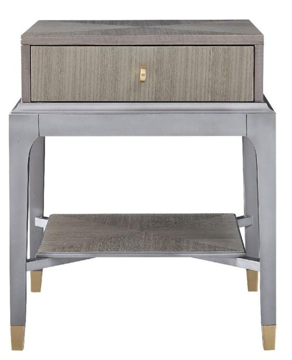 JVmoebel Nachttisch Eleganter Konsolentisch aus grauem Holz mit goldenen Füßen (1-St), Made in Europa