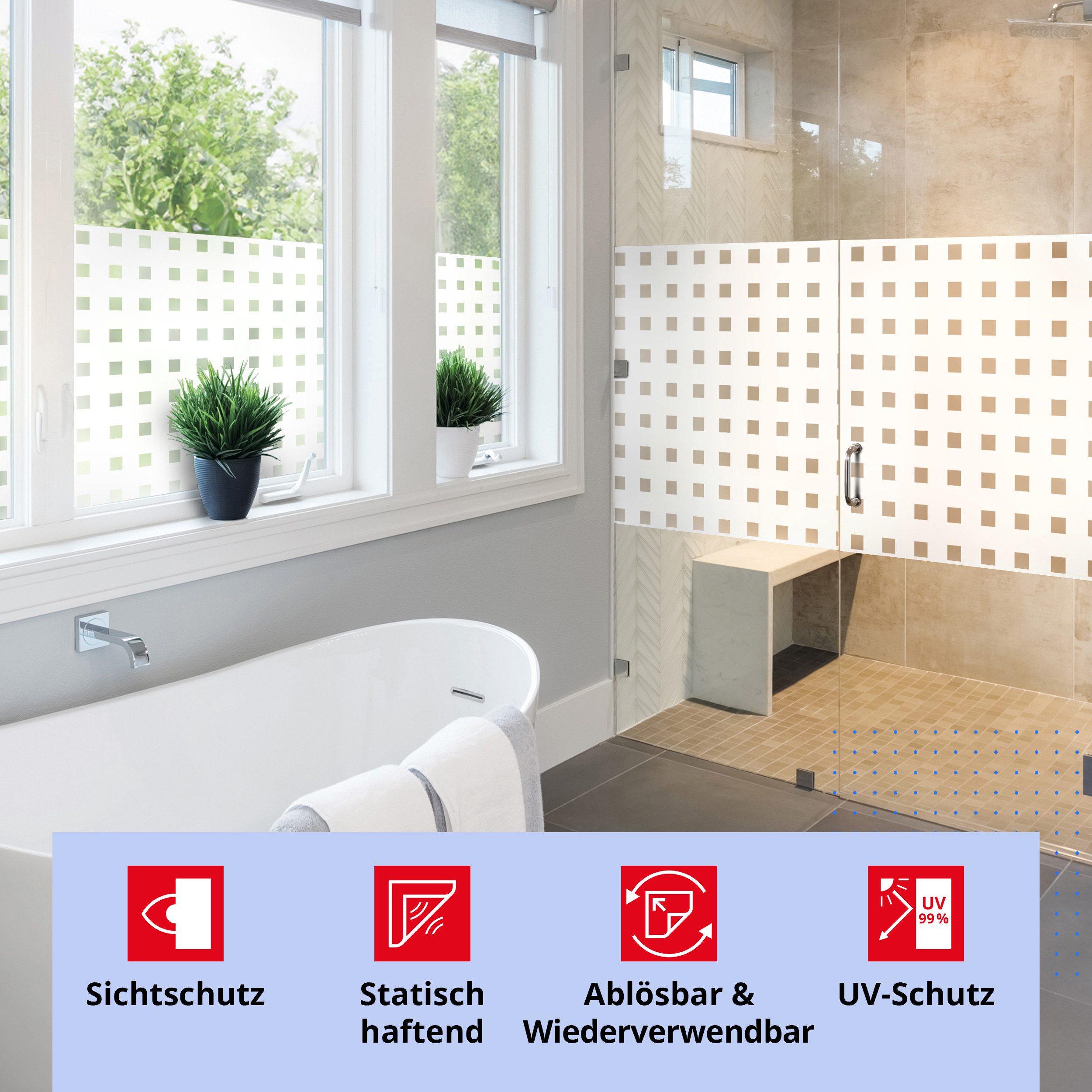 d-c-fix Fensterfolie Caree Sichtschutzfolie selbsthaftend Deko Folie für Fenster innen, Glatt, Statisch haftend - Rückstandslos entfernbar & wiederverwendbar