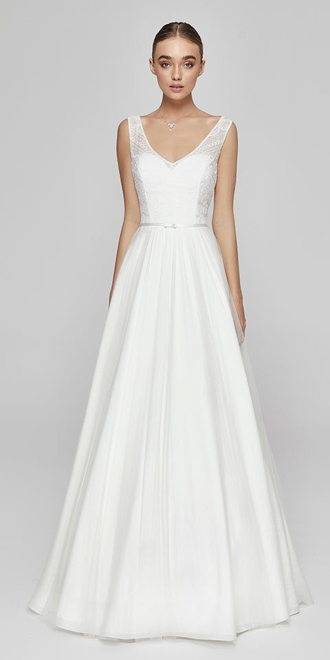 Bride Now! Brautkleid Brautkleid in A - Linie aus Spitze und Tüll comfortable to wear, with Lace top with geometric motifs