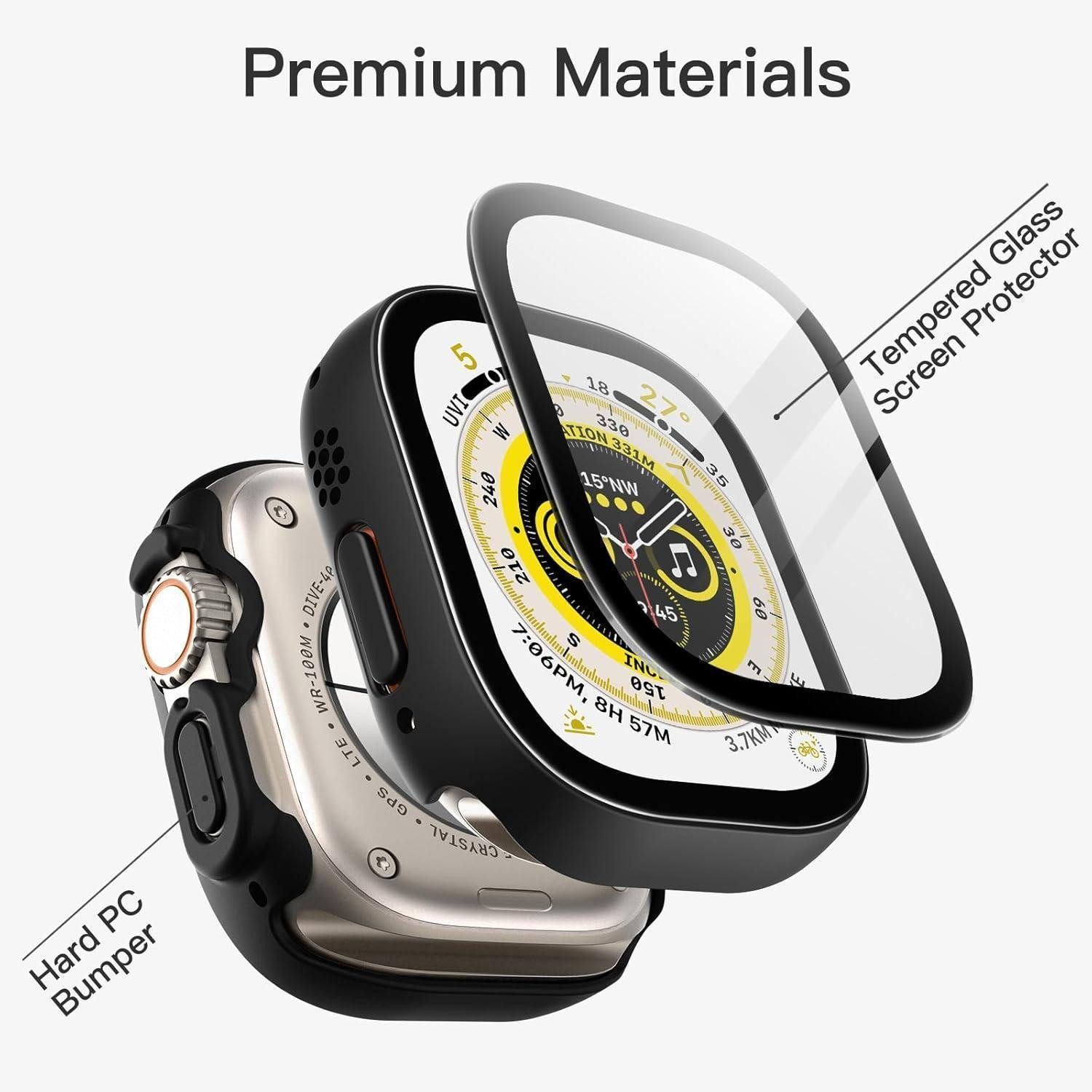 LuxusKollektion Smartwatch-Hülle Hülle mit Displayschutz für Apple Watch Ultra 2/1 49mm Schwarz