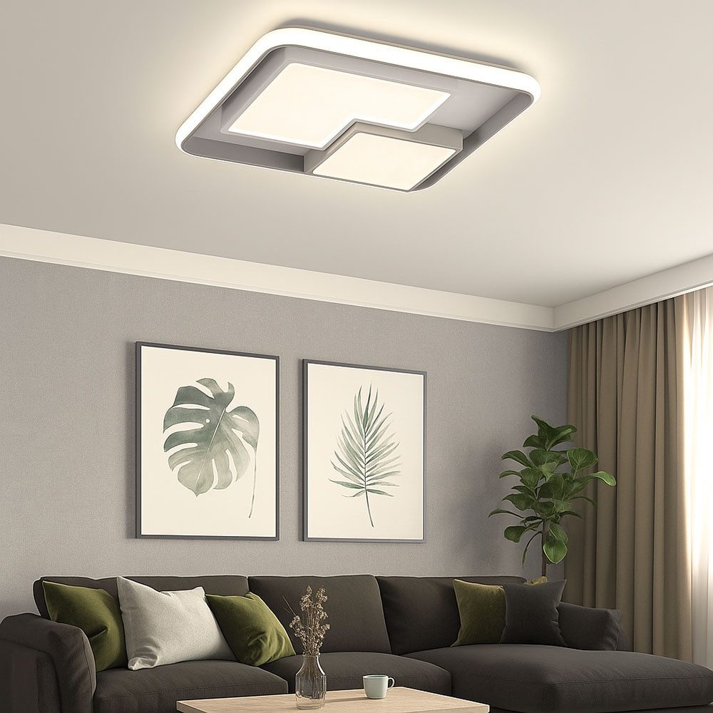WOFI LED Deckenleuchte, LED-Leuchtmittel fest verbaut, Warmweiß, LED Deckenleuchte dimmbar über Schalter weiß grau