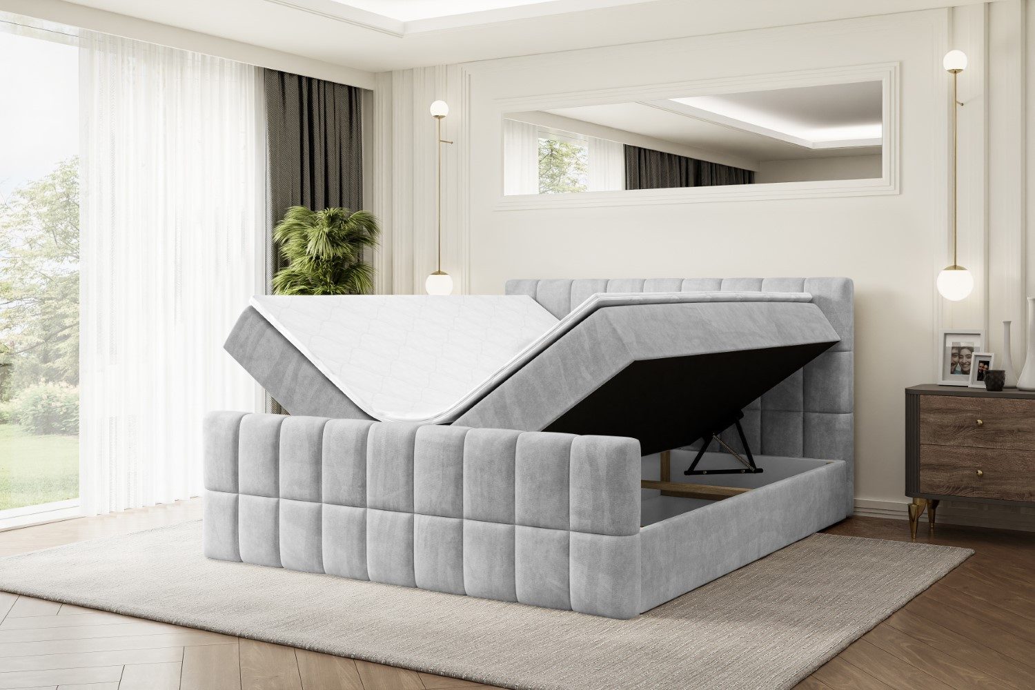 ALTDECOR Boxbett MIAMI-Z (Multipocket-Matratze H4, H3 Matratze Bonellfederung, Topper, Kopfteil), Doppelbett mit Fußteil