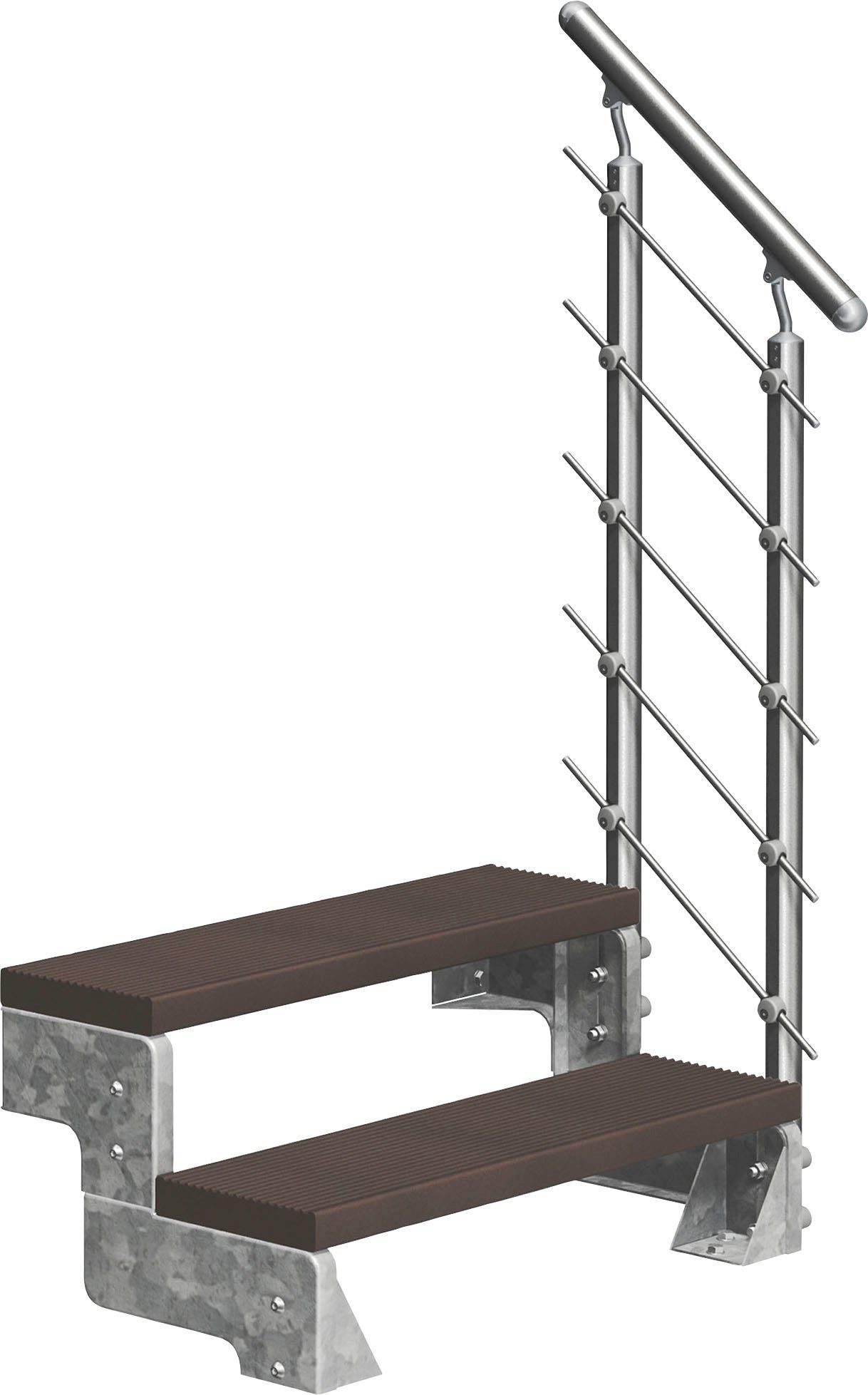 Dolle Außentreppe Gardentop, für Geschosshöhen bis 44 cm, Stufen offen, 2 TRIMAX®-Stufen dunkelbraun, inkl. einseitigem Alu/Metall/ES
