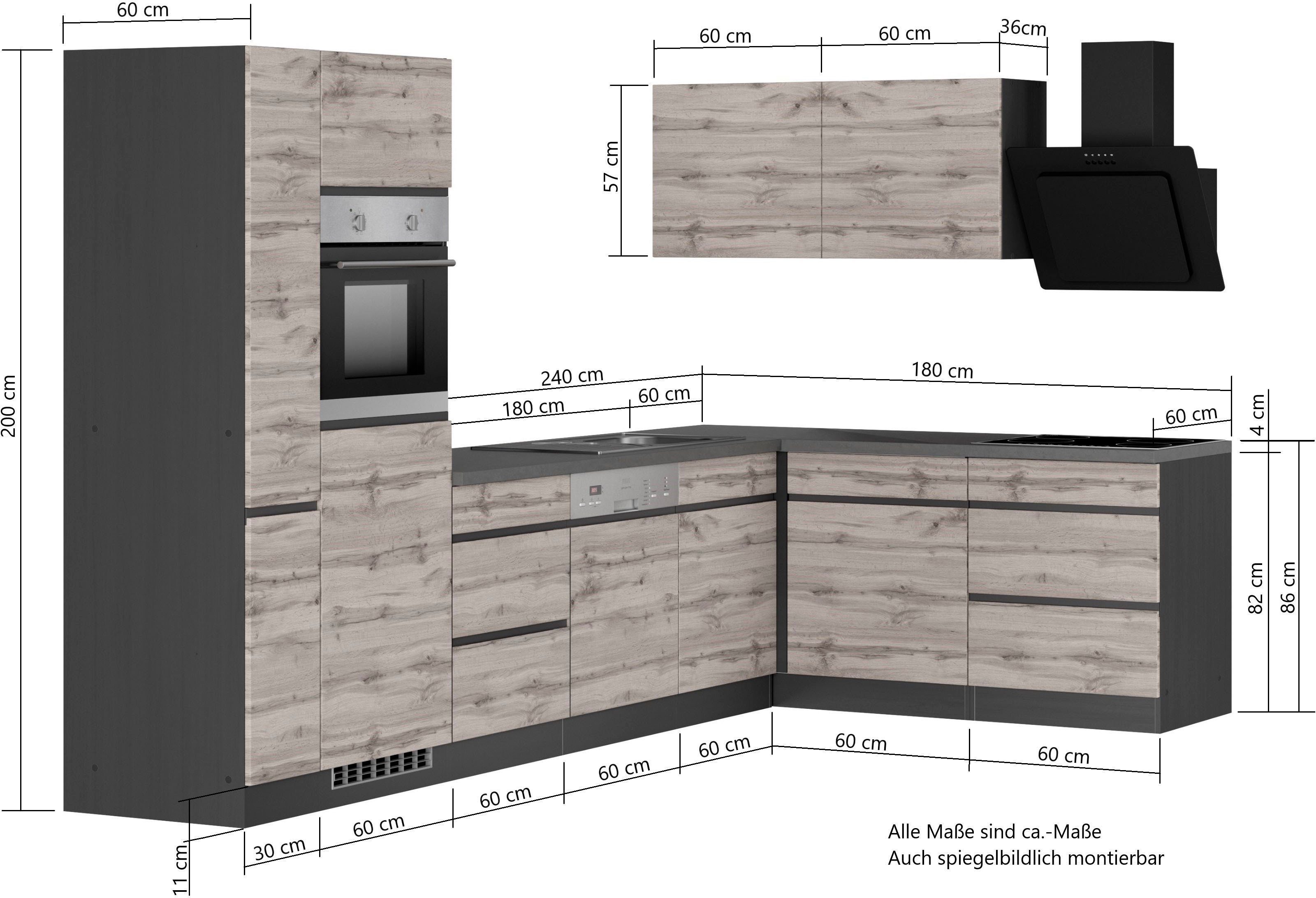 KOCHSTATION Winkelküche KS-Riesa, Stellbreite 330/180 cm, ohne E-Geräte