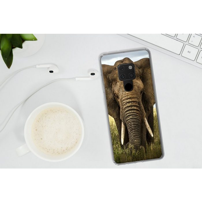 MuchoWow Handyhülle Elefant - Natur - Gras - Tiere - Landschaft Phone Case Handyhülle Huawei Mate 20 Silikon Schutzhülle RV10892