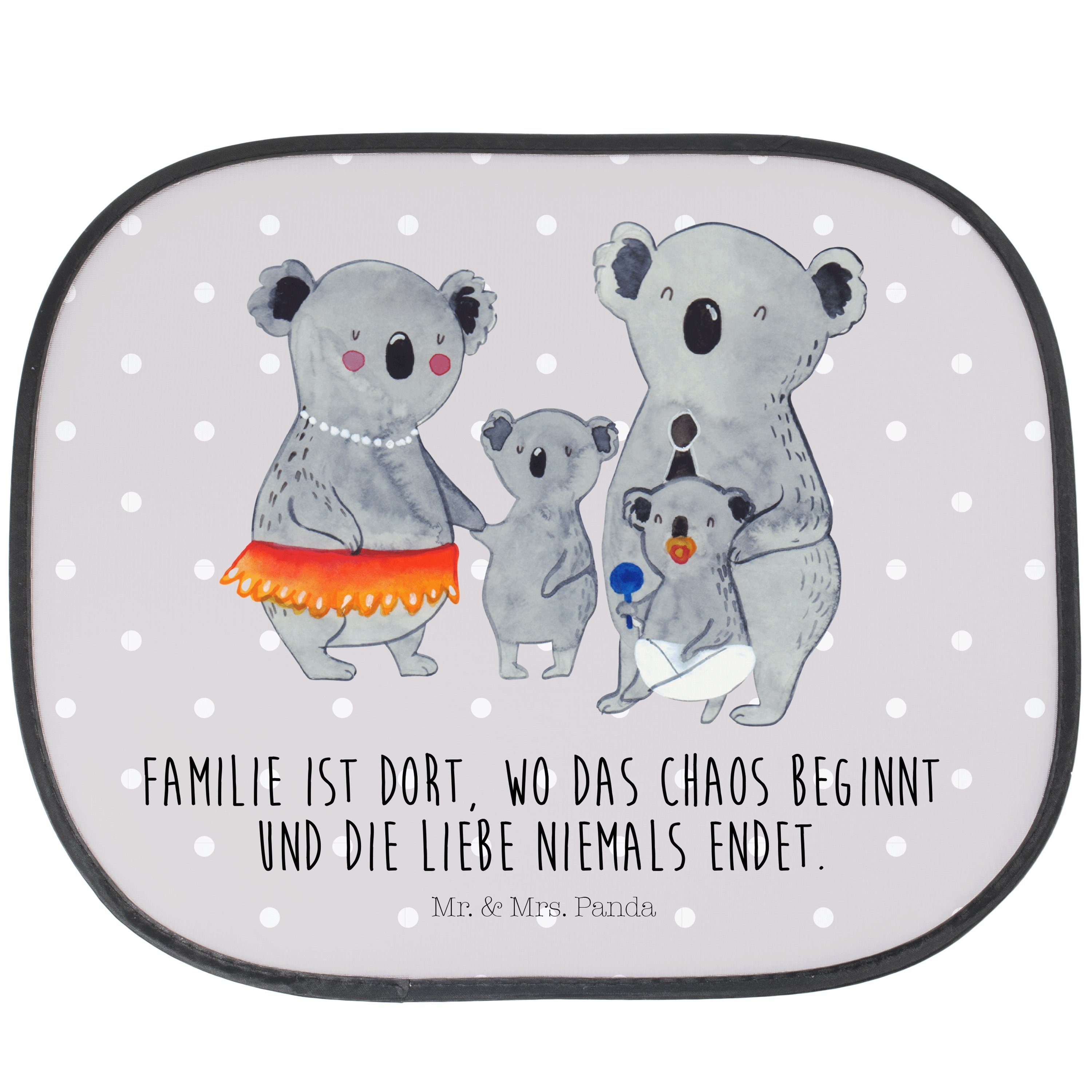 Sonnenschutz Koala Familie - Grau Pastell - Geschenk, Schwester, Mama, Sonne Auto, Mr. & Mrs. Panda, Seidenmatt