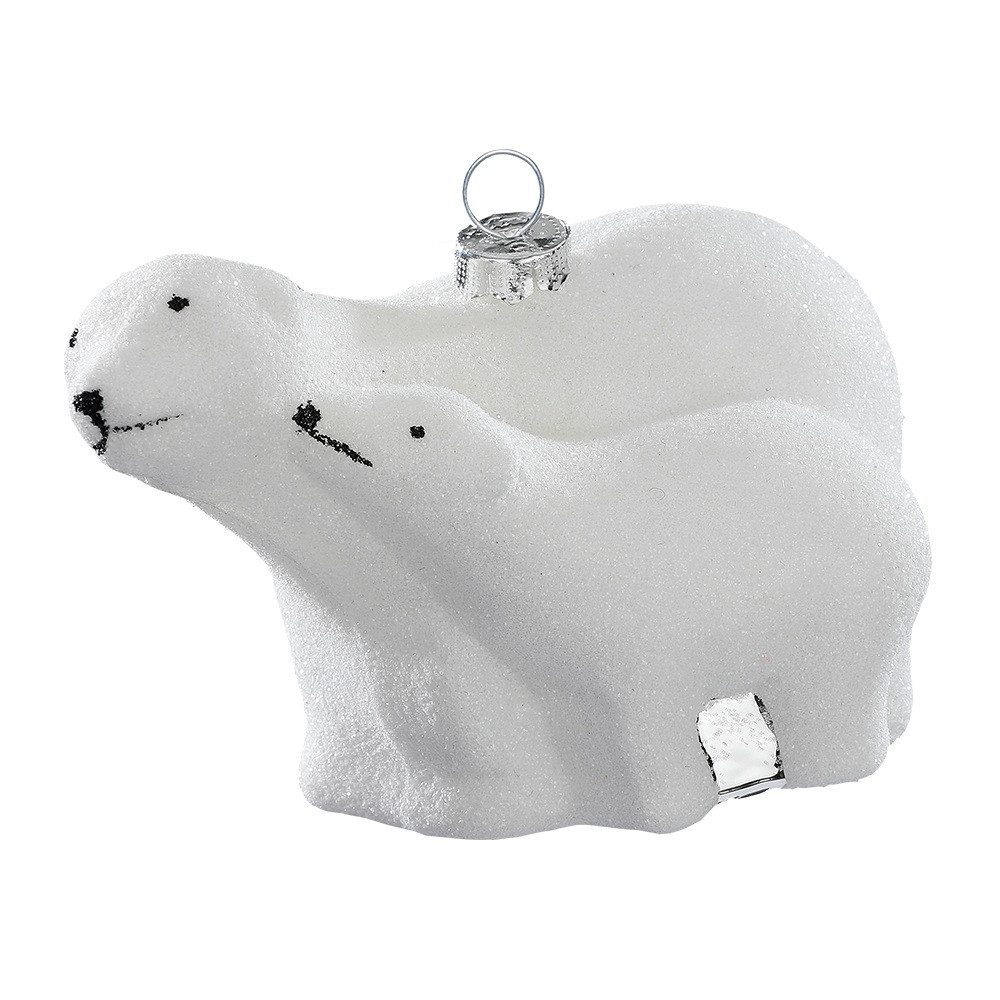 Holly & Jolly Christbaumschmuck, Christbaumschmuck Glas Eisbär Mutter mit Kind 10cm weiß