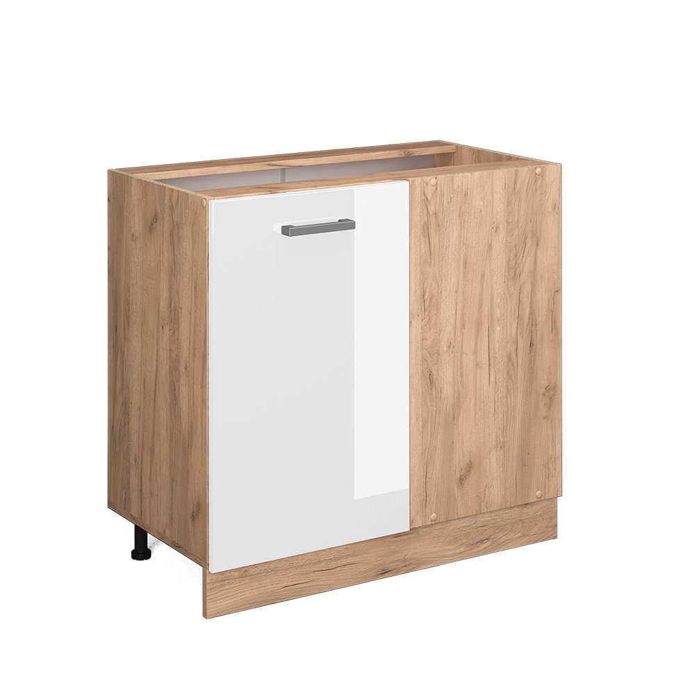 Vicco Eckunterschrank R-Line, Weiß Hochglanz/Goldkraft Eiche, günstig online kaufen