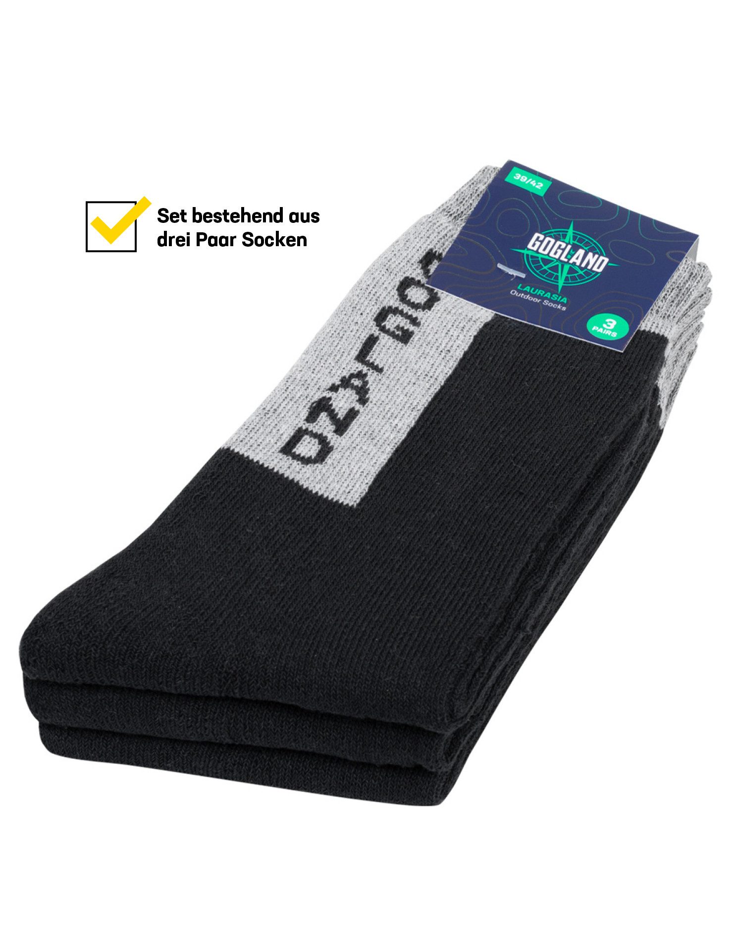 GOGLAND Wandersocken GOGLAND® "Trekking" Outdoor Socken 3 Paar (3 Paar) perfekter Sitz, ohne zu verrutschen
